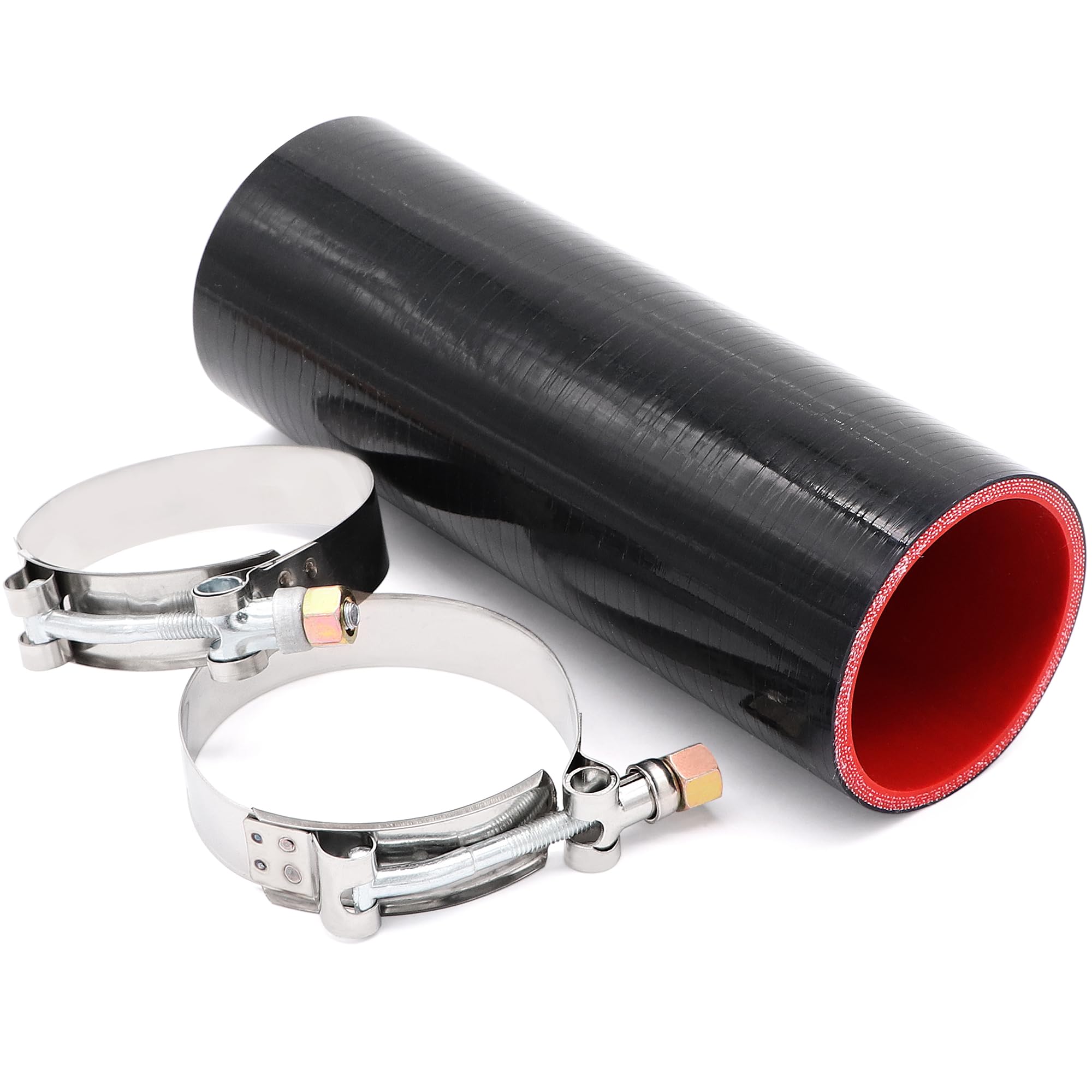Fuzbaxy 2.5 ID Straight Silicone Hose Coupler, High Temp 4-Ply Reinforced with 2pcs Stainless Steel T-Bolt Clamp