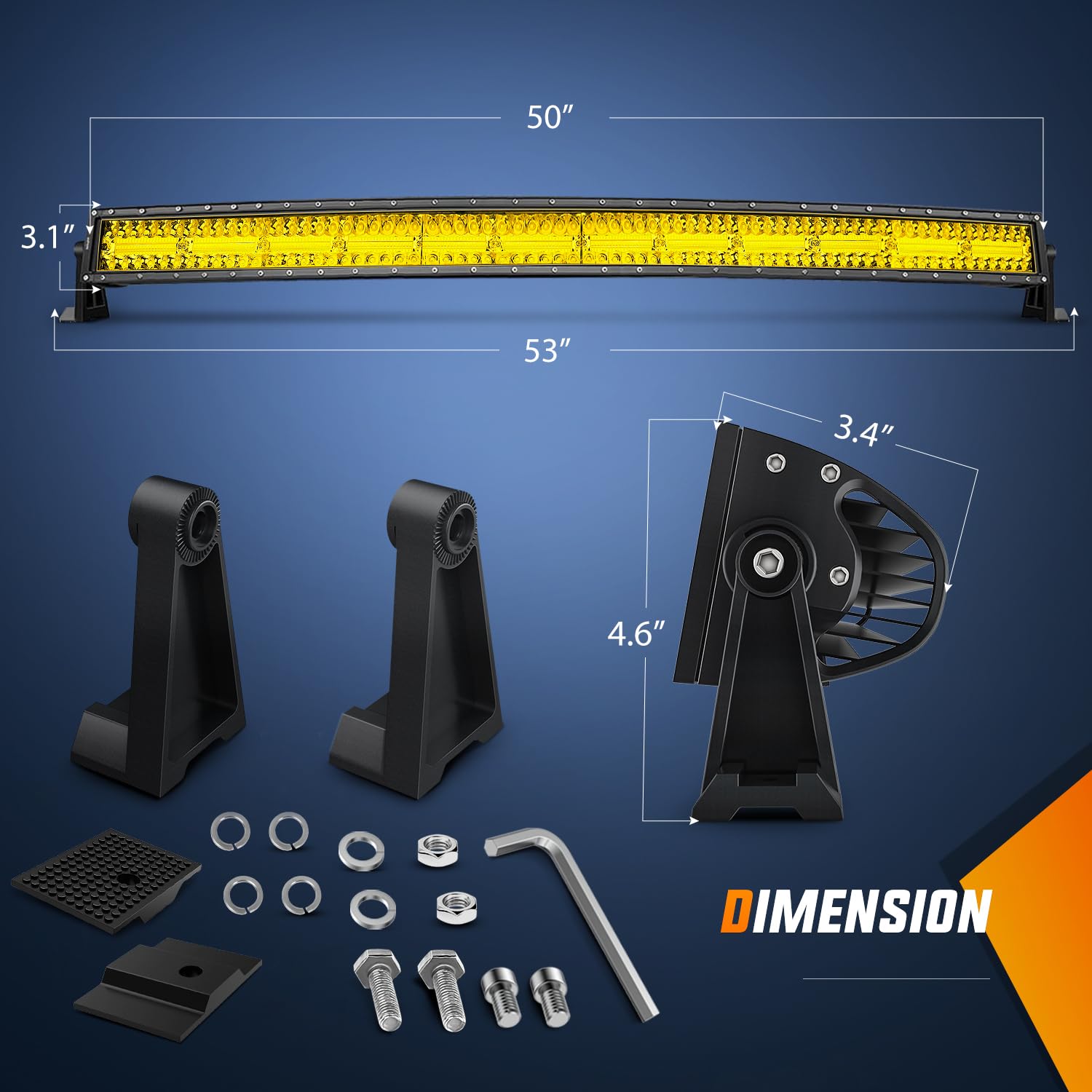 Nilight 50 Inch Led Light Bar 384 Led Chips Yellow Beam Curved Triple Row Fog Light Spot Flood Combo High Power Led Driving Ligh