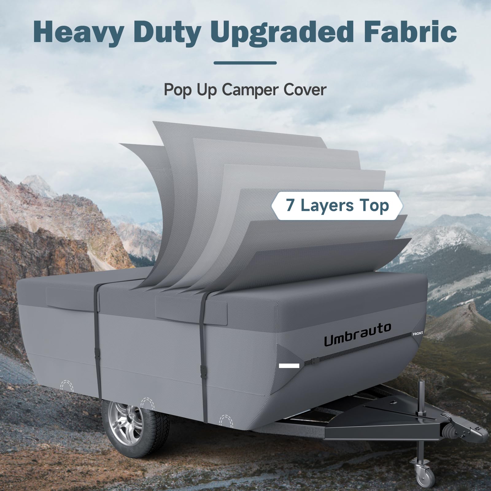 Umbrauto Pop Up Folding Camper Cover Fits 10-12, Upgraded 7 Layers Top Tent Trailer Cover Waterproof Extra Thick Polypropylene B