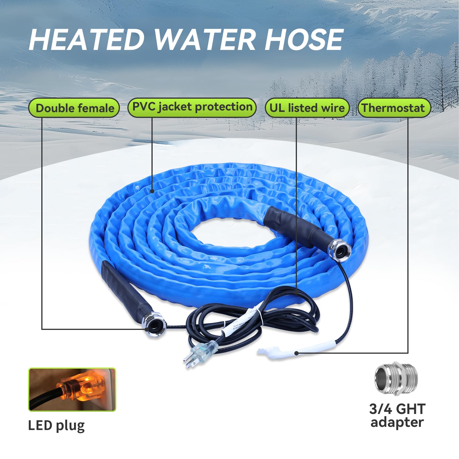 Rvmate Heated Water Hose For Rv 25Ft, -20 ? Antifreeze Heated Rv Water Hose With Energy Saving Thermostat, For Rv/Camper/Home/Ga