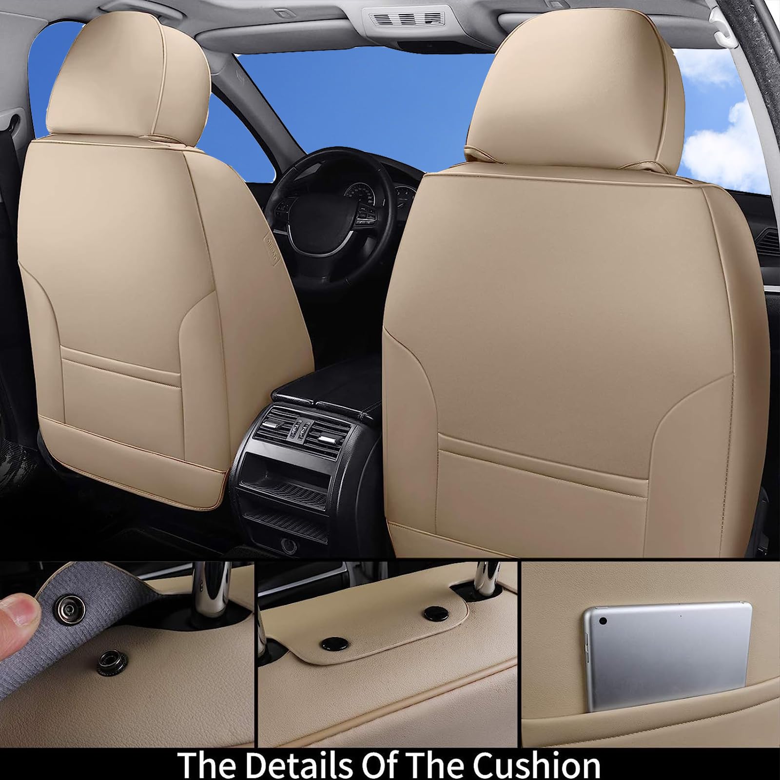 Coverado Universal Seat Covers Full Set, 5 Seats Universal Seat Covers For Cars, Waterproof Nappa Leather Car Seat Covers With H
