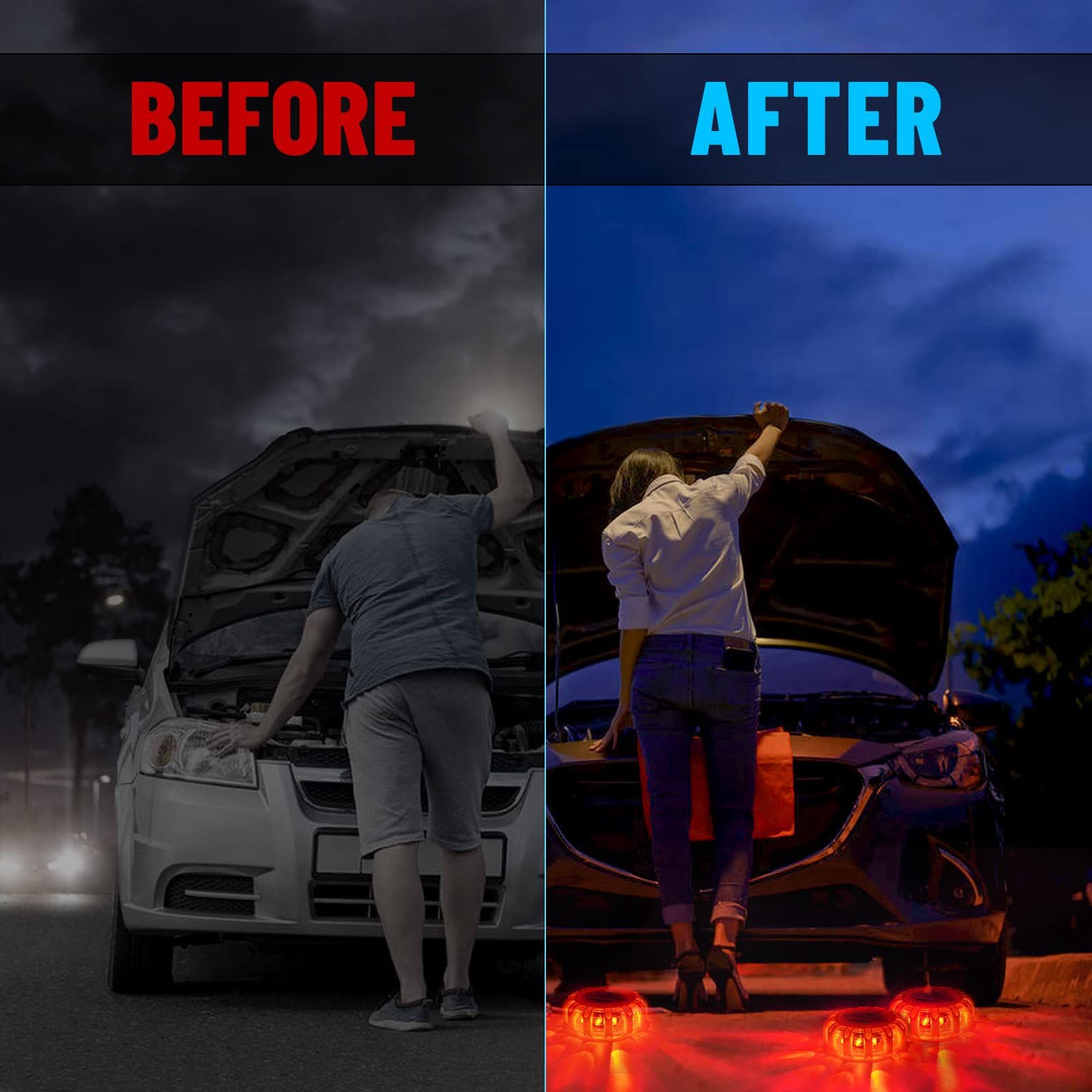 Heigpan Gp904B Led Road Flares With Usb-C Cable And Magnetic Base, Featuring 9 Flashing Modes For Emergency Roadside Safety And