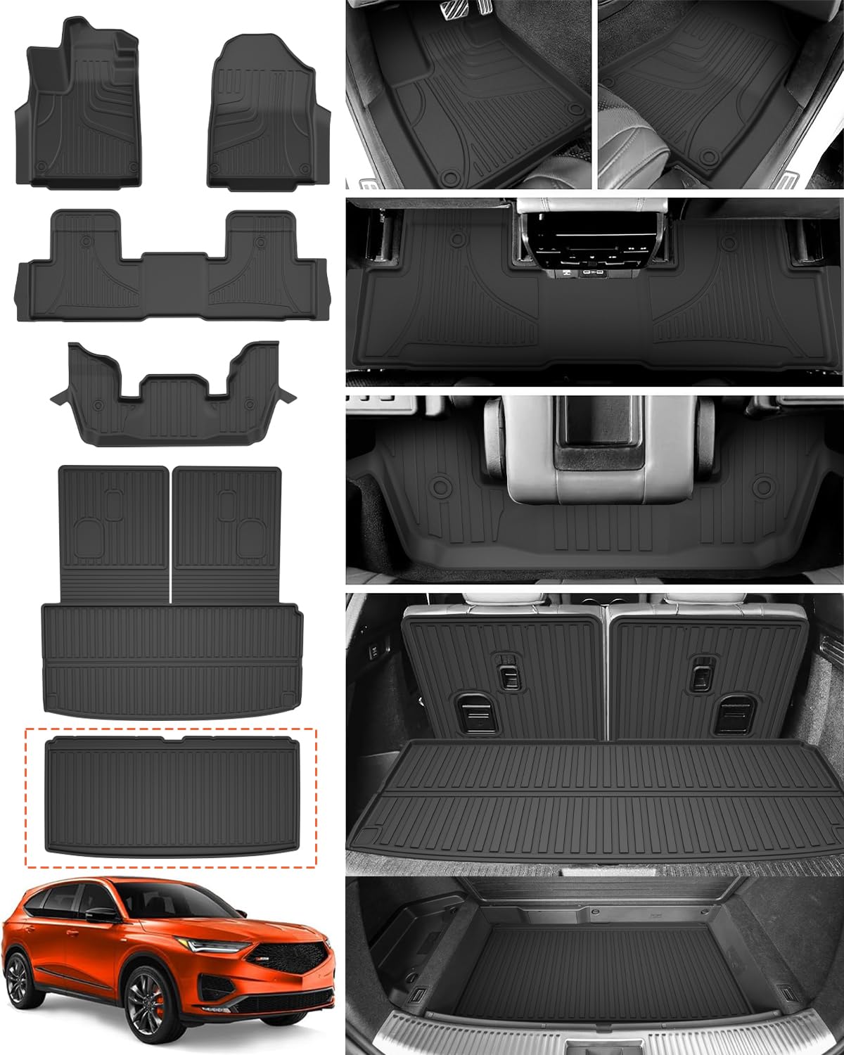 Floor Mats & Cargo Liner & Backrest Mat Fit for Acura MDX 2022-2025 - All Weather Protection TPE Floor Liners with Back Seat Cov