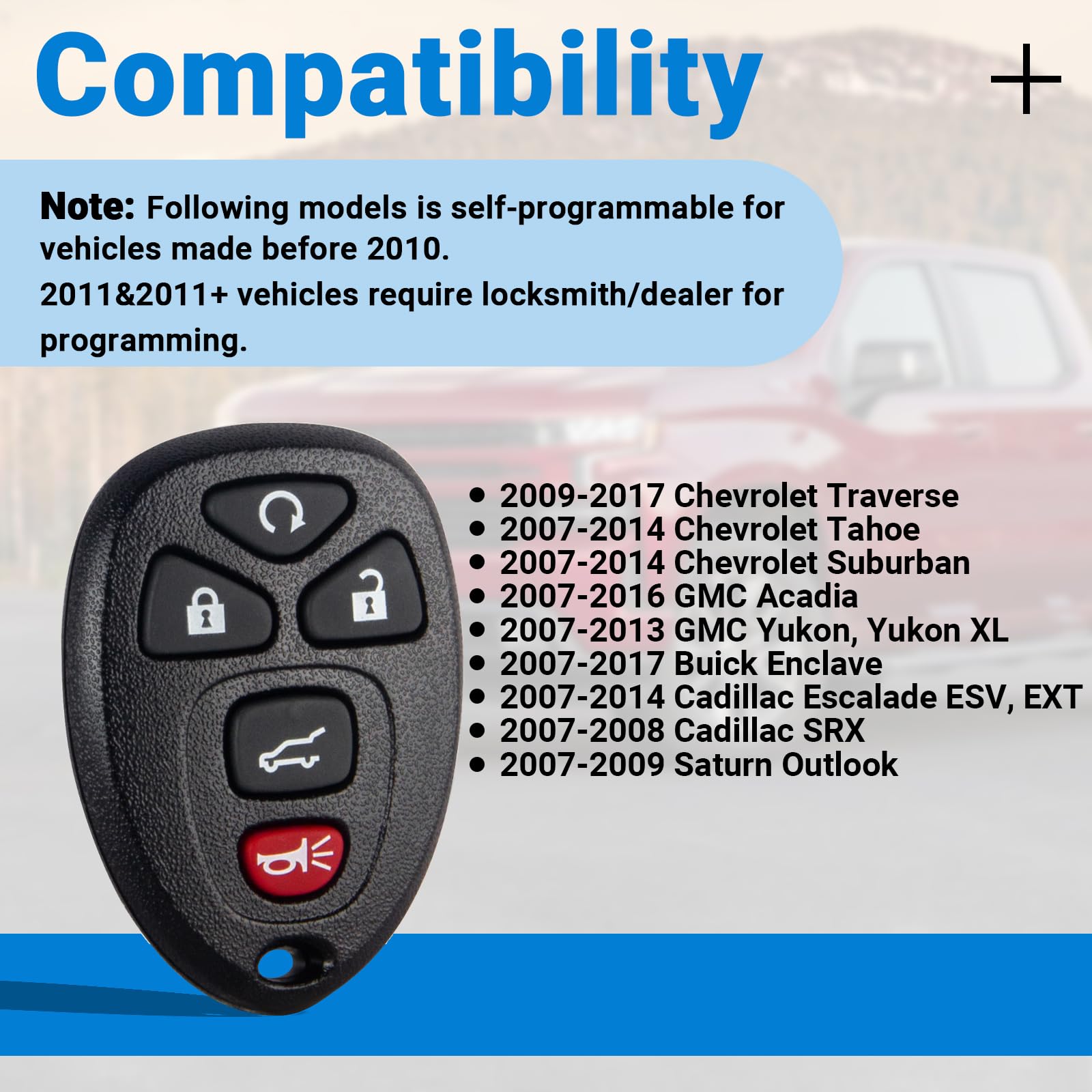 Car Key Fob Compatible with GMC Acadia 2007-2016 Yukon XL/Chevy Suburban Tahoe Traverse/Cadillac Escalade SRX/Buick Enclave Keyl
