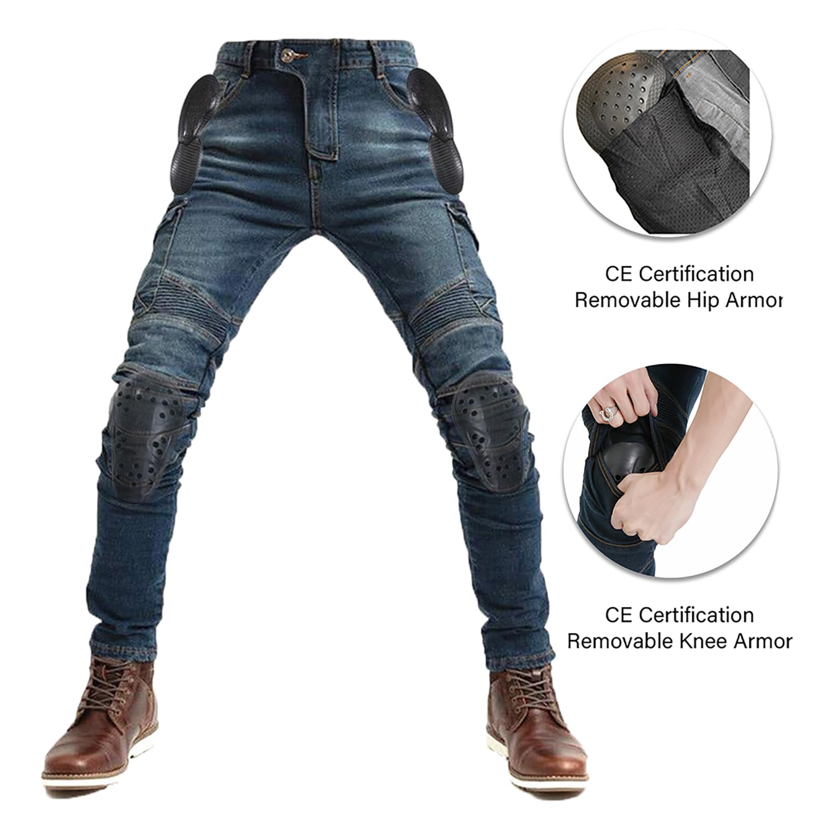 LOMENG mens Motorcycle Pants Motorbike Riding Denim Jeans Biker Motocross CE Removable Armored, Blue, 36 Regular