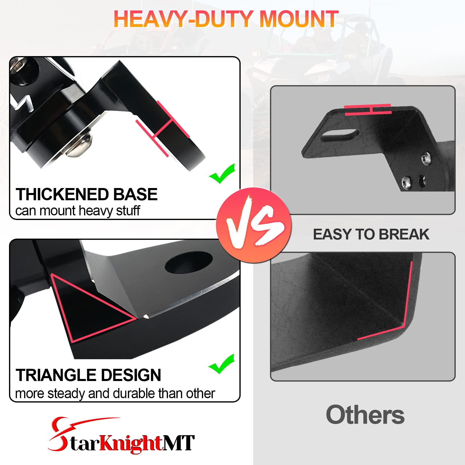 UTV Flag Mount- StarknightMT Adjustable Heavy Duty UTV Whip Mount for 1.75''-2'' Roll Bar Compatible with Polaris RZR 1000 XP 90