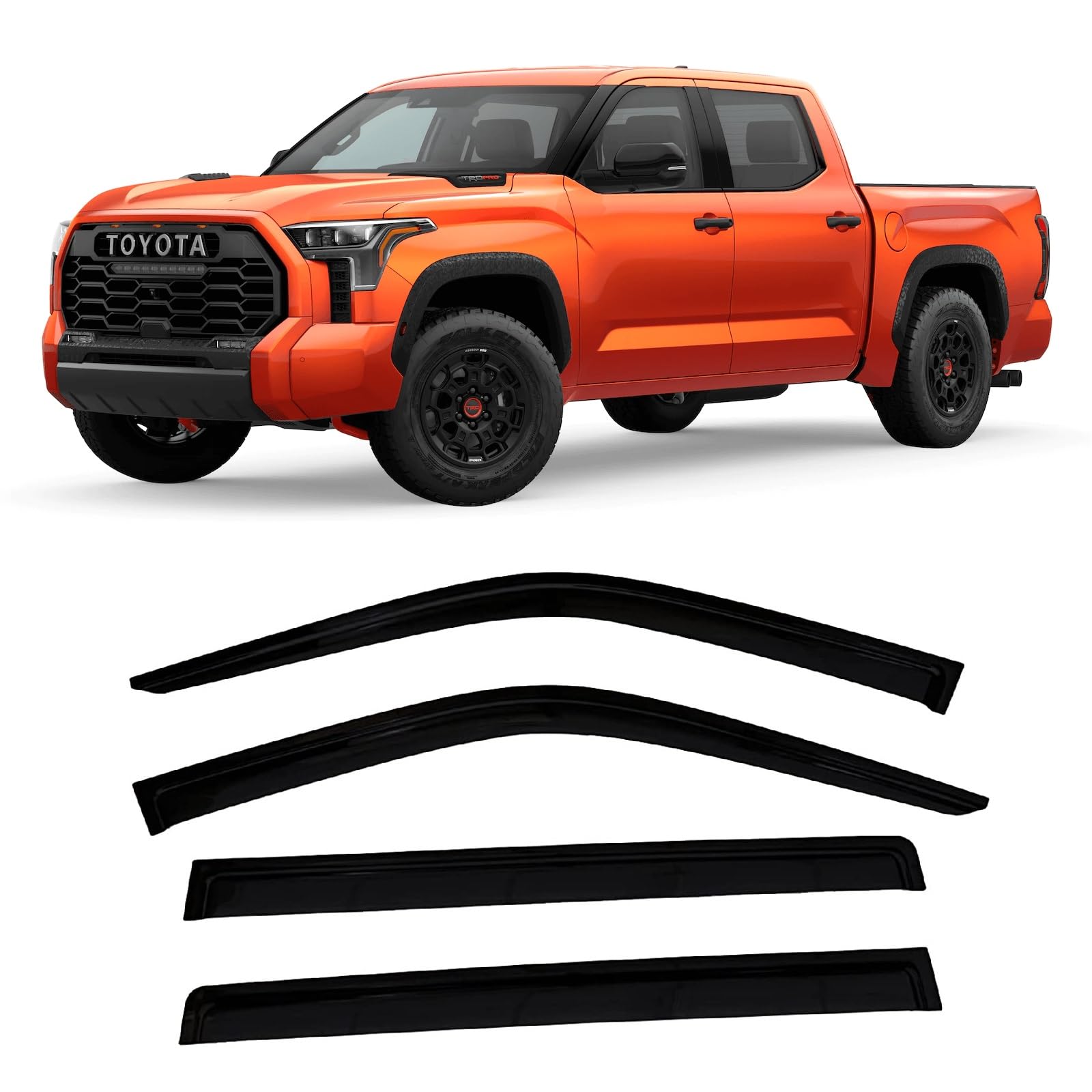 2022-2025 Tape-On Rain Guards For Toyota Tundra Crewmax Side Window Visor Deflectors Sr Sr5 Limited Platinum Trd Pro Capstone I-
