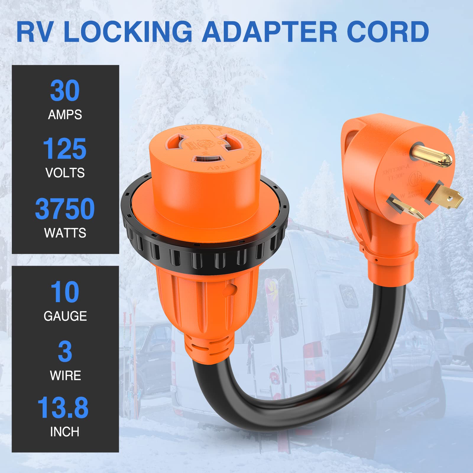Nilight RV Locking Adapter Cord 30 Amp, 10 Gauge Pure Copper, ETL Listed, 30M/30F Weatherproof, Model 50359RV, 30M/30