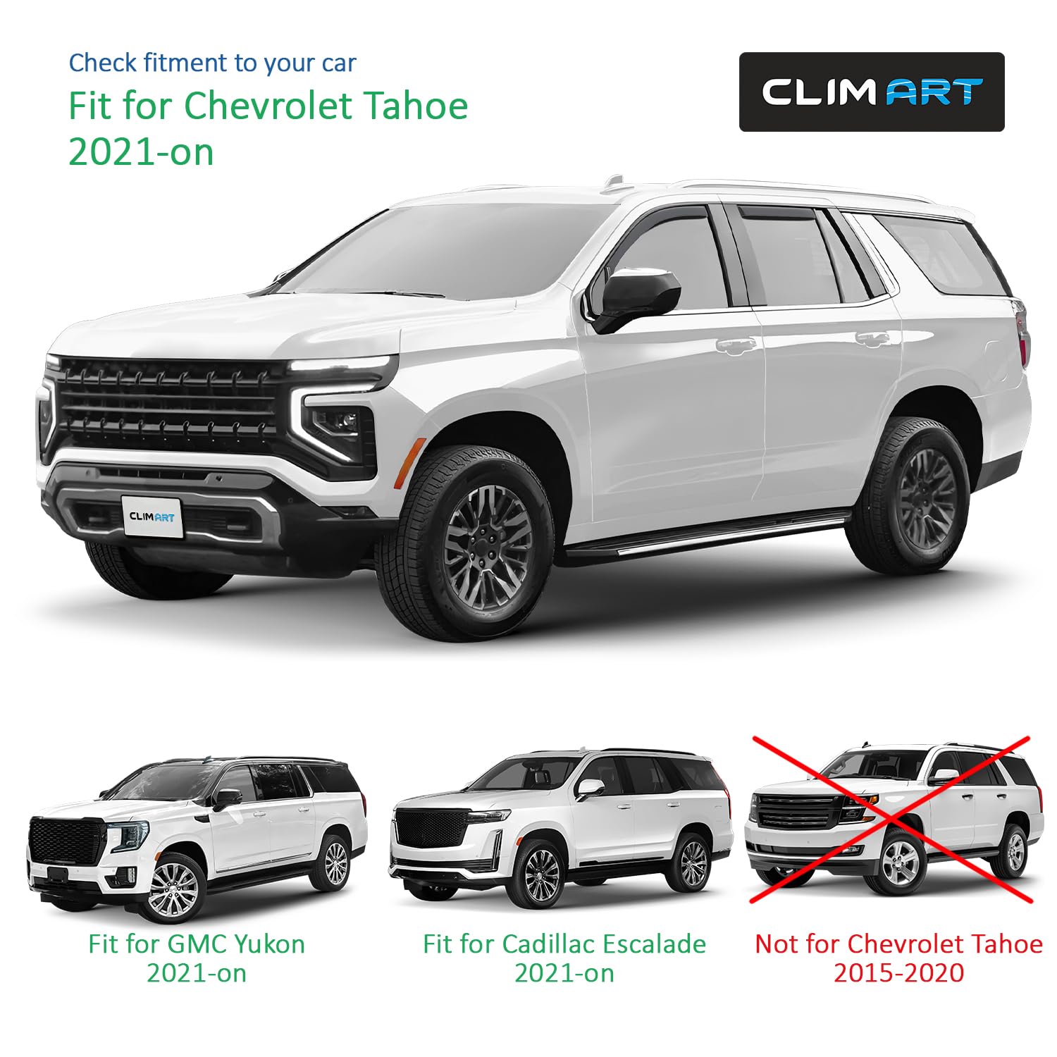 Clim Art In-Channel Incredibly Durable Rain Guards For Chevrolet Tahoe 2021-2025, Original Window Deflectors, Vent Window Visors