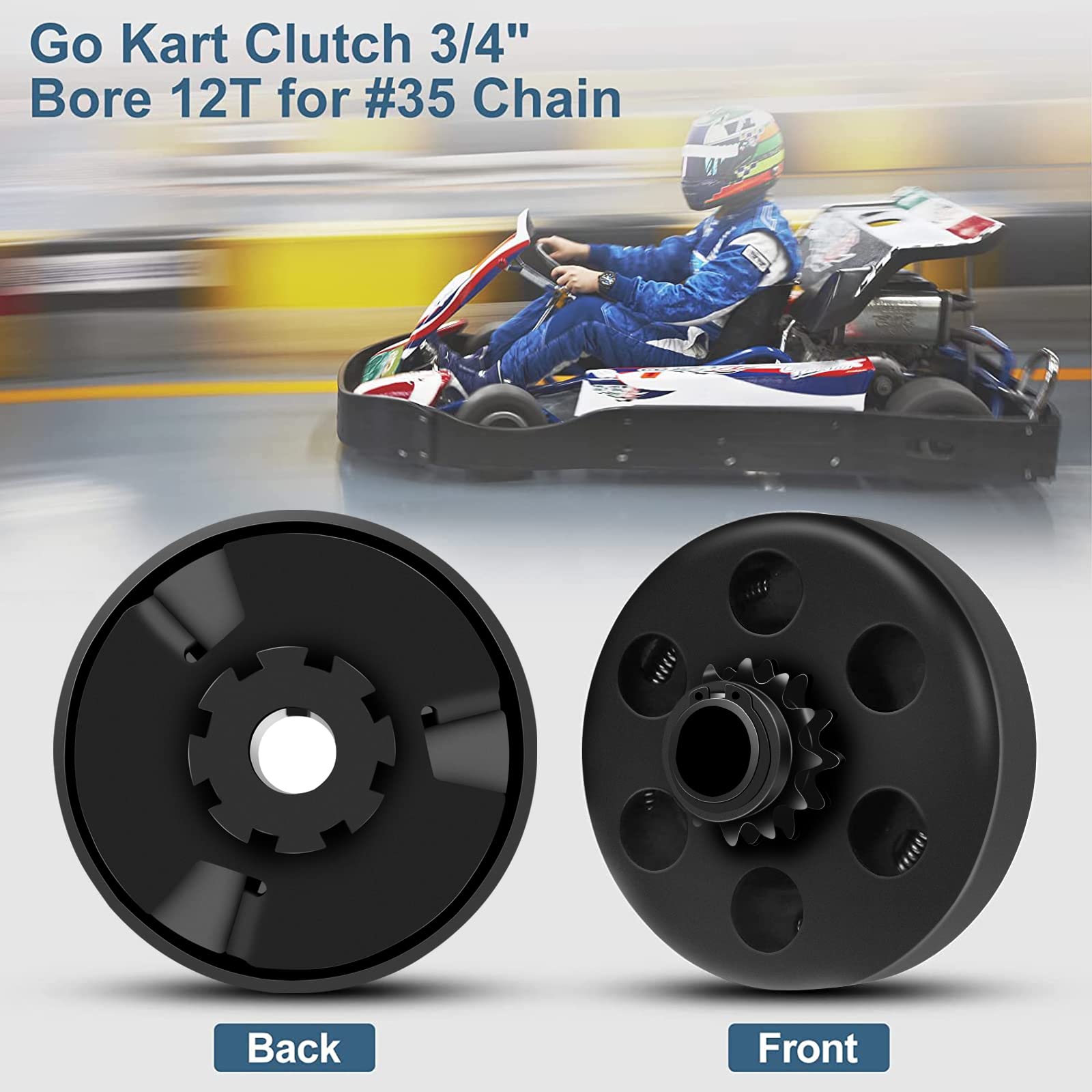 Vashly Go Kart Clutch 12T, 3/4" Bore for #35 Chain, Black, Compatible with Predator GX160/GX200