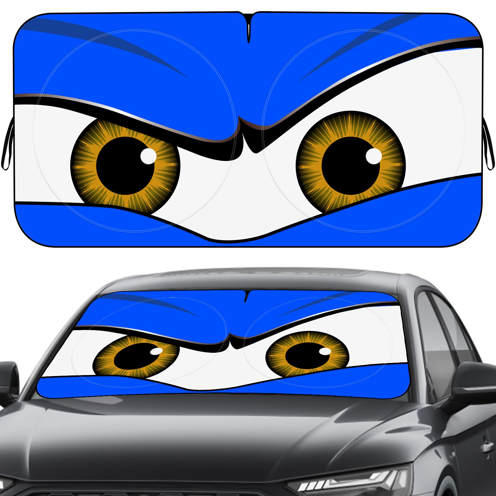 Car Windshield Sun Shade, Car Sun Shade Funny Car Eyes Sun Visor For Car Windshield, Wear-Resistant Black Tape, Foldable 59X27.5