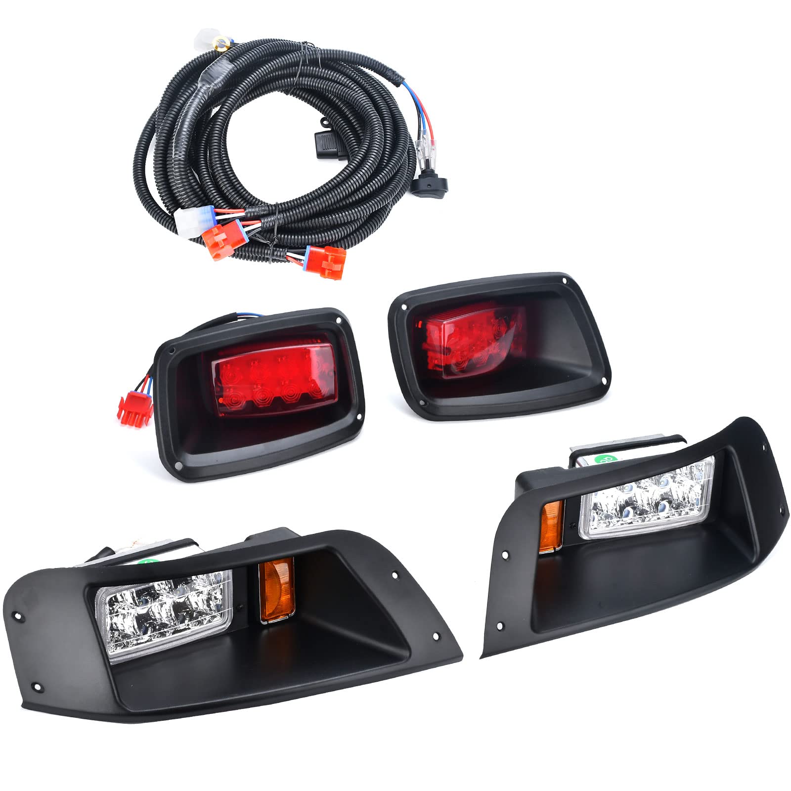 Lochnchn Led Headlight Tail Light Kit Compatible With Ezgo Txt Golf Carts 1996-2013 Street Legal Headlights Kit Tail Light Kit A