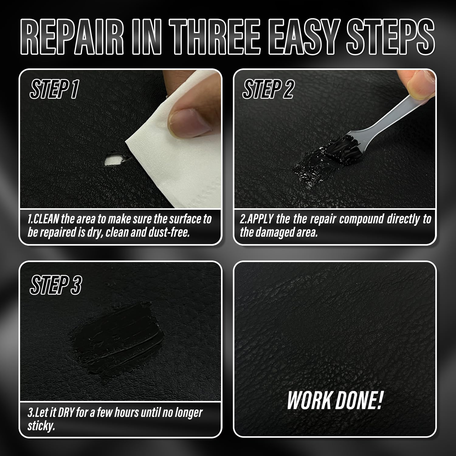 ARCSSAI Leather Repair Kit, 7 Piece Set, Black, for Sofa, Jacket, Car Seats, and Purse, Easy Color Match, Model RMB09732