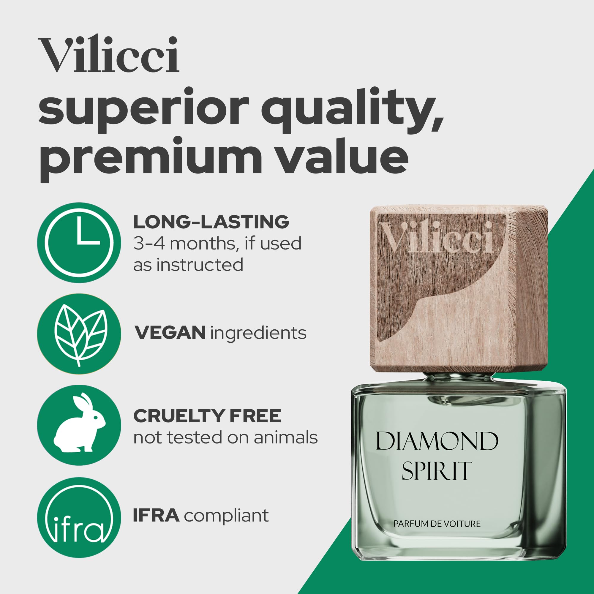 Vilicci Car Air Freshener, Diamond Spirit Scent, Durable Car Hanging Air Freshener, Premium Car Hanging Air Freshener, Long Last