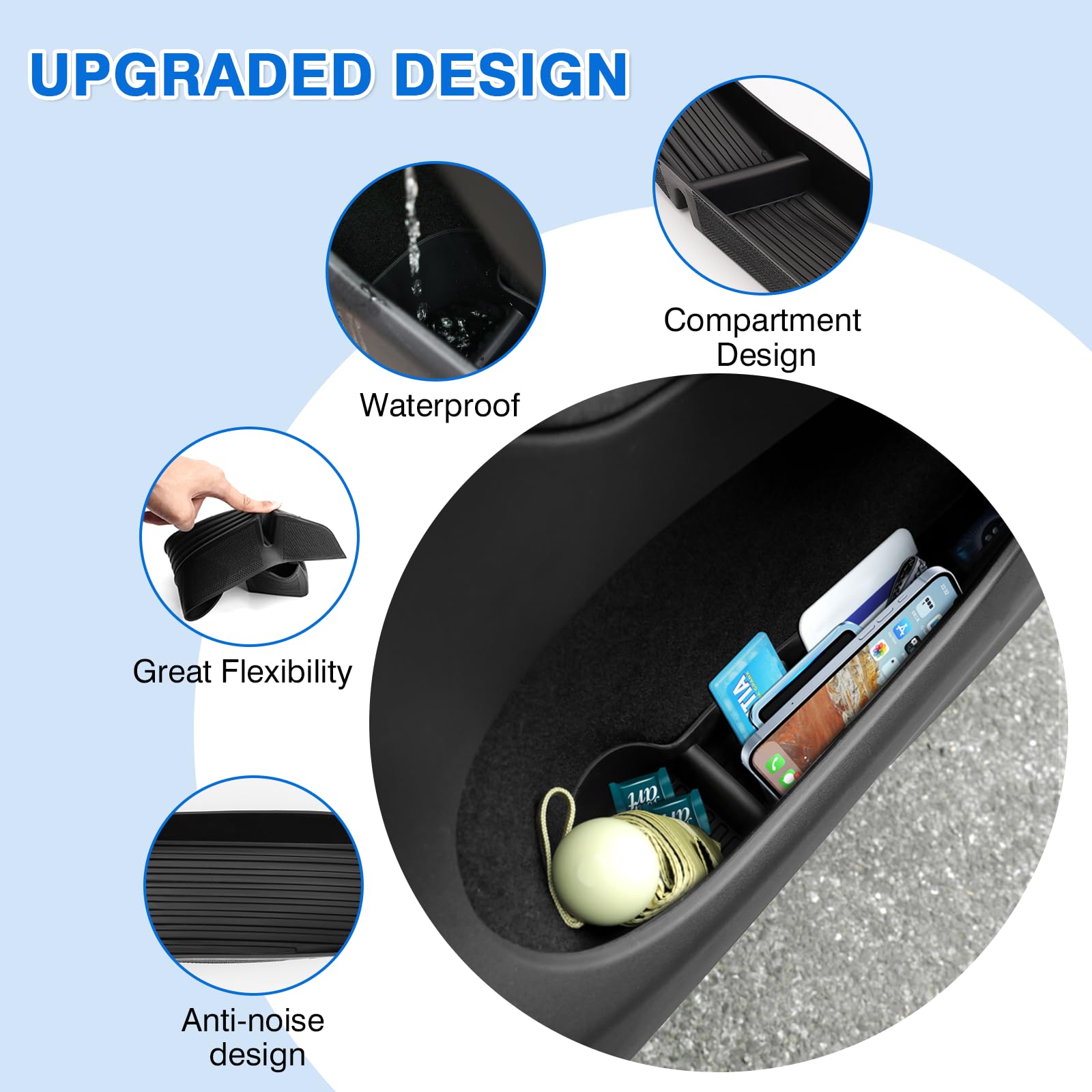 Canvcle Car Door Side Storage Box And Trash Can For 2020-2023 2024 Tesla Model Y Accessories Front Rear Door Insert Tray Organiz