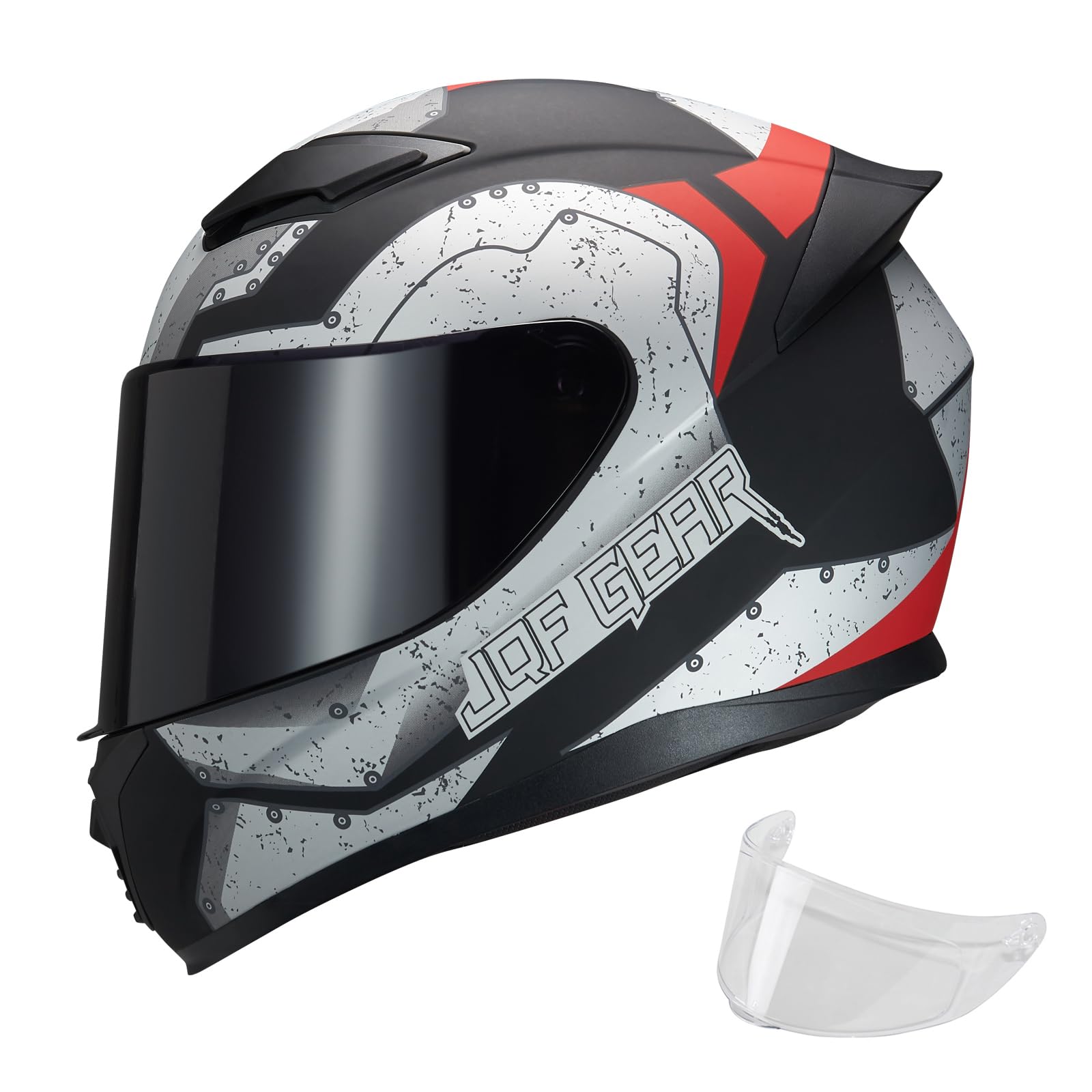 Jqf Gear Full Face Motorcycle Helmet Ws-607 Dot Approved Motorbike Racing Street Bike Helmets For Adults With Clear And Black Vi