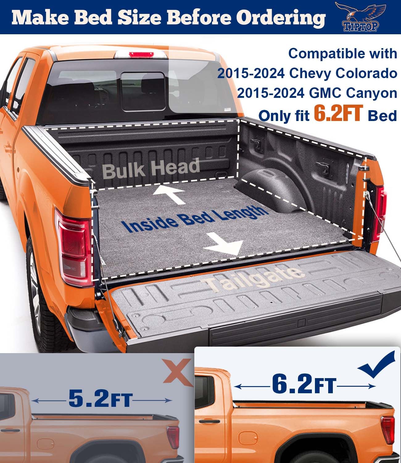 Tiptop Tri-Fold Hard Tonneau Cover Truck Bed Frp On Top For 2015-2025 Colorado/Canyon 6.2Ft Bed (74'') | Tpm3 |