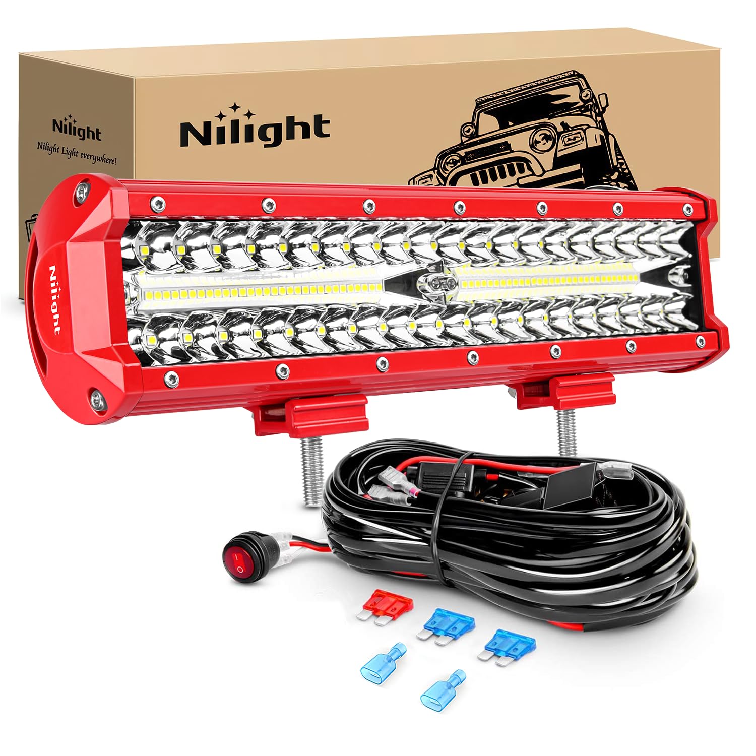 Nilight Led Light Bar 12 Inch Triple Row Spot Flood Combo Lights With Wiring Harness Kit For Fog Driving Work Lighting On Off-Ro