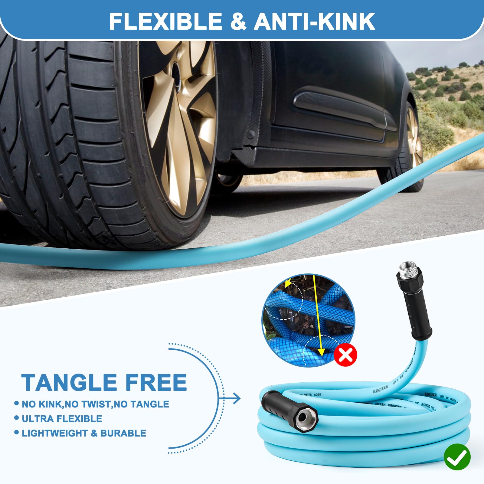 Gociean 25Ft Upgraded Rv Water Hose With Storage Straps, 5/8'' Rv Drinking Water Hose, Leak Free And Anti-Kink Design, Camper Fr