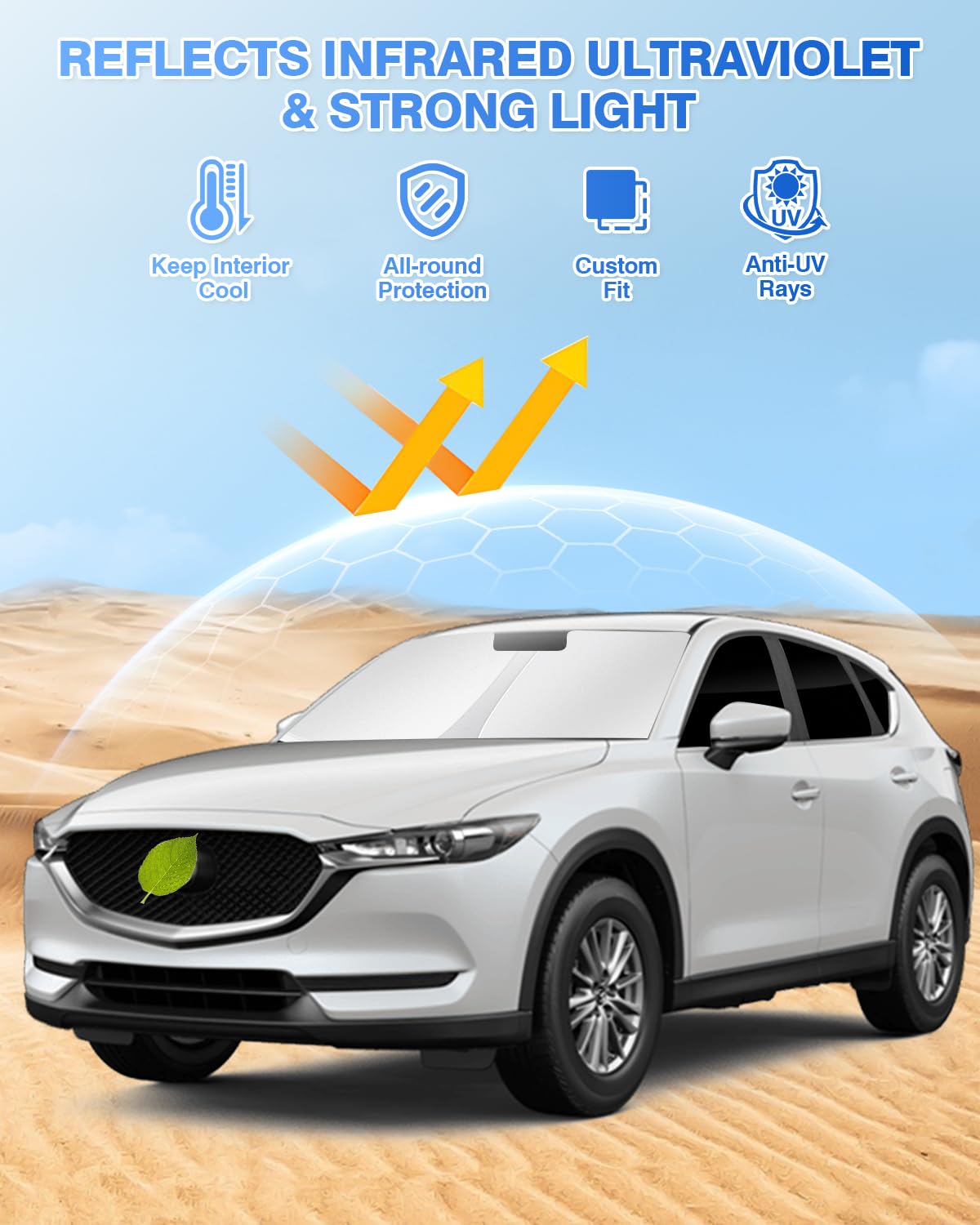 Canvcle Windshield Sunshade for Mazda CX-5 (2017-2025) - Black Polyester Side & Rear Window Shade Cover Kit - 8PCS
