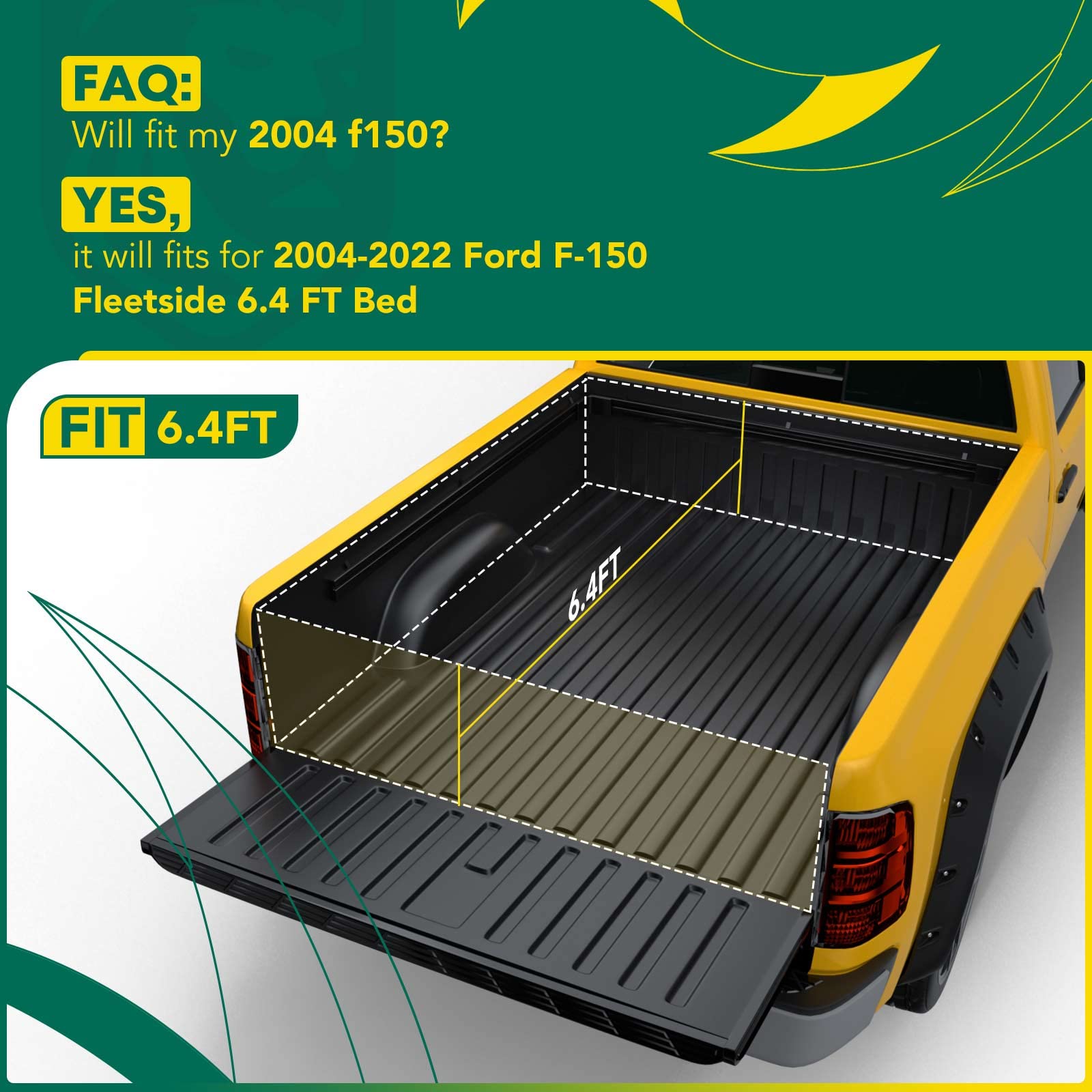YHTAUTO Soft Roll Up Tonneau Cover for 6.5' Bed, Black Vinyl, Compatible with Ford F-150 & Lincoln Mark LT 04-24, Model YHTTC000