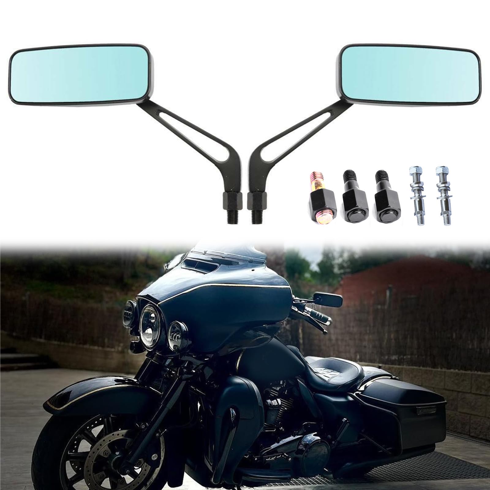 Black Motorcycle Side View Mirrors For Harley Davidson Sportster 883 1200 Street Glide