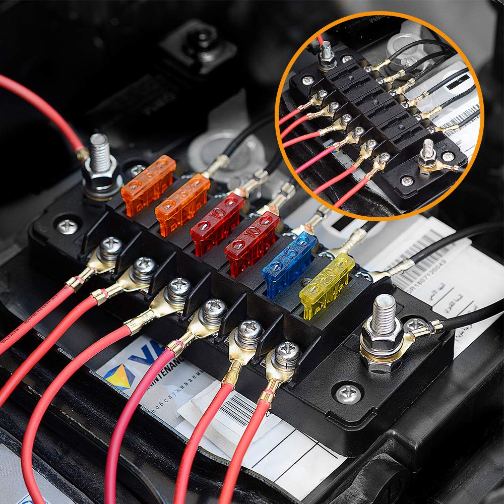 ELECTOP 6 Way Fuse Block Blade Fuse Box with Negative Bus, 6 Circuit Fuse Holder Fuse Block w/Negative Bus, Waterproof Protectio