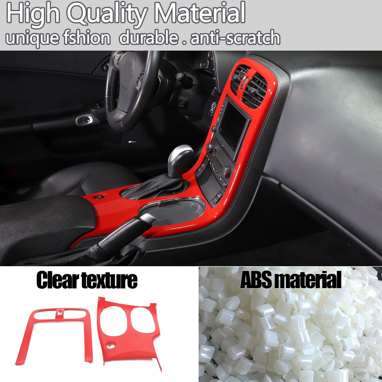Moittellc Gear Shift Panel Trim Cover for Chevy Corvette C6 (2005-2013) - ABS Plastic, Sports Red, Anti-Scratch Accessories
