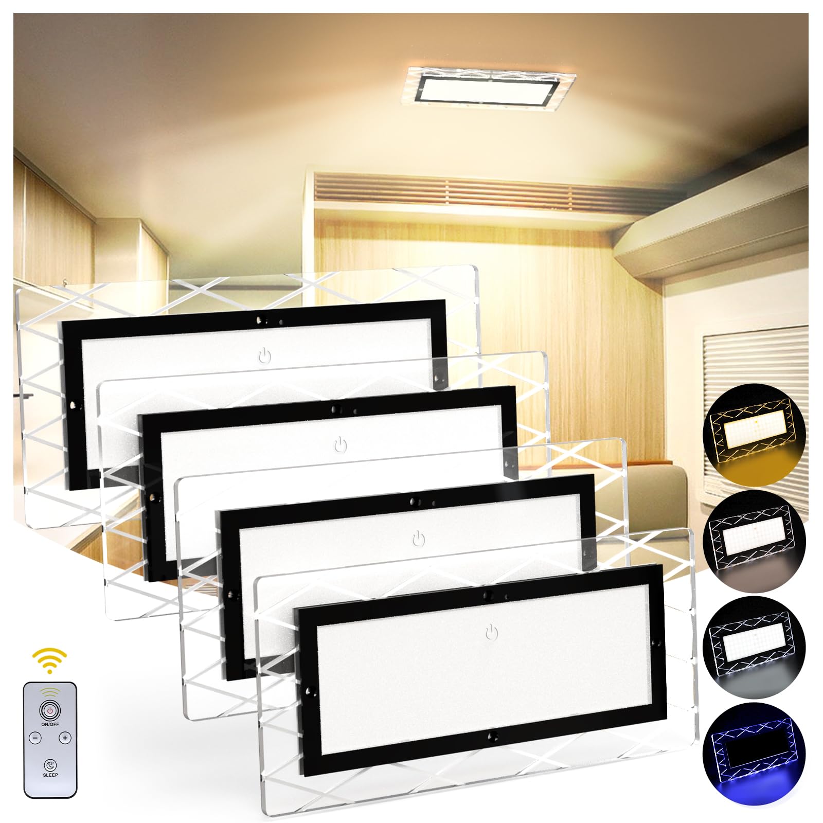 BlueFire 1800LM Bright LED RV Light Interior,DC12-30V Upgraded Brightness RV Ceiling Dome Lights, Dimmable Fixture with 4 Color 