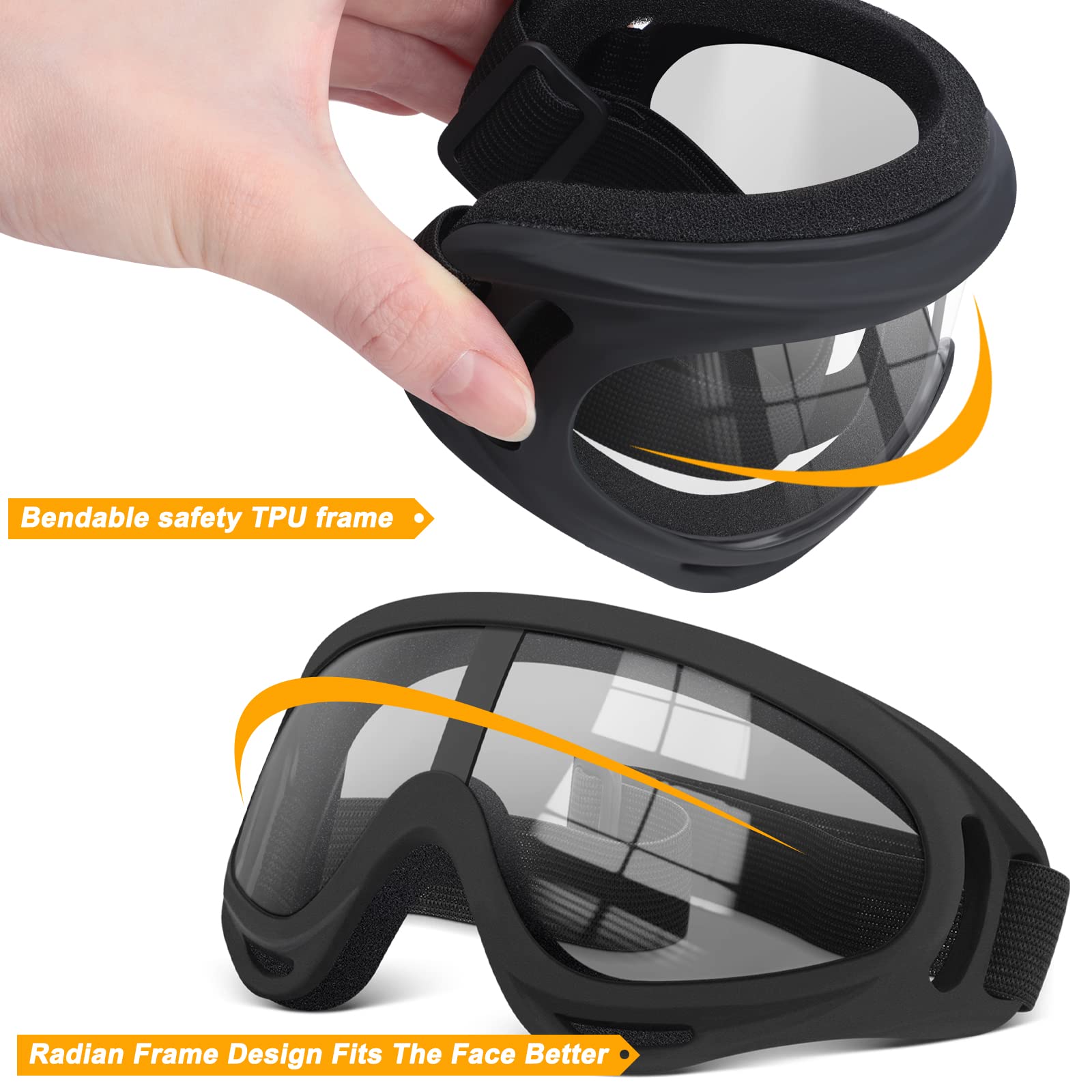 Oxg 2 Pairs Motorcycle Goggles Fit Helmet, Atv Ski Goggles Anti-Uv Dustproof Windproof Dirt Bike Goggles For Youth Men Women (Clear)