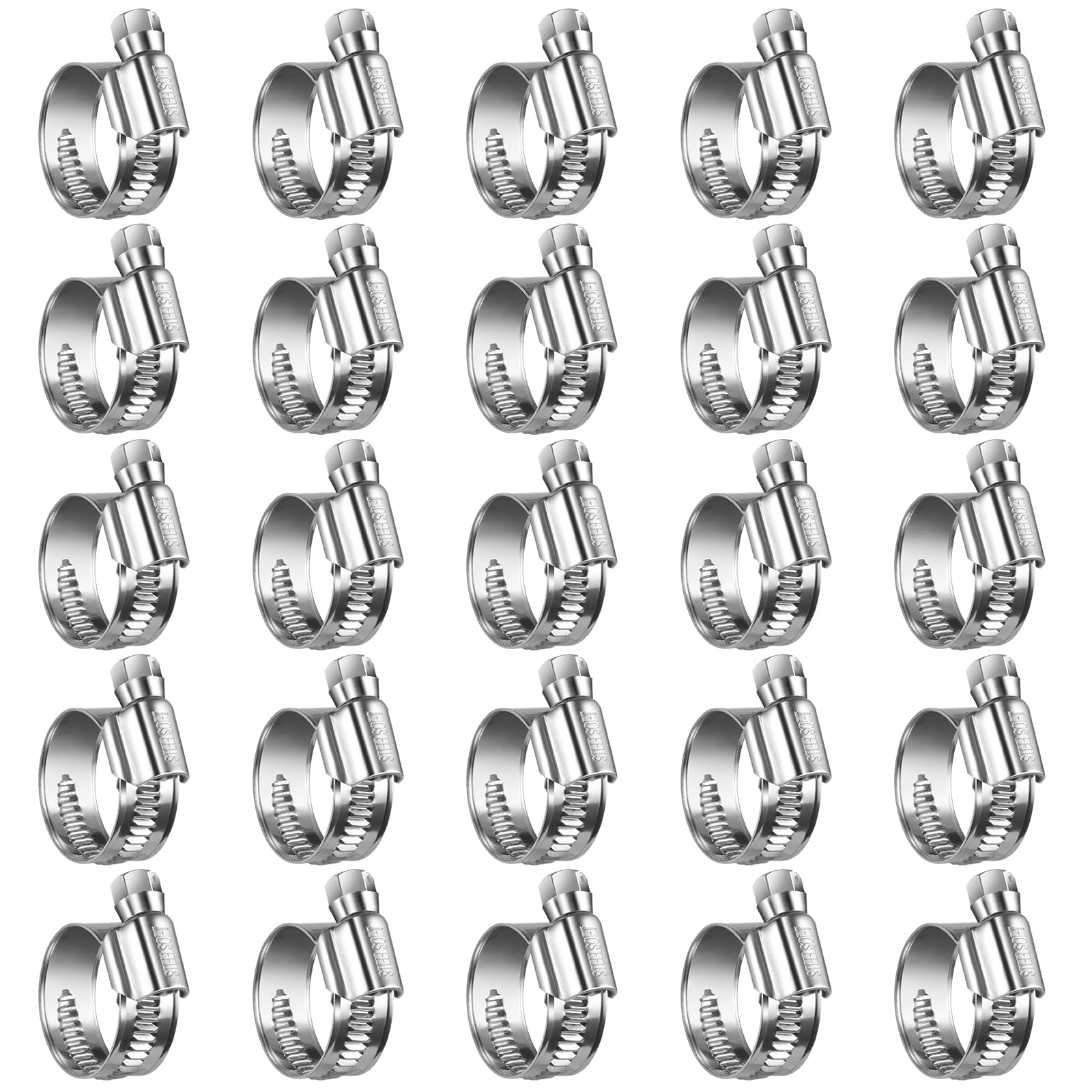 Steelsoft Heavy Duty Hose Clamp Size#8, 5/8 To 1 Inch Adjustable Worm Gear Drive Hose Clamps Stainless Steel 304 For Fuel Inject