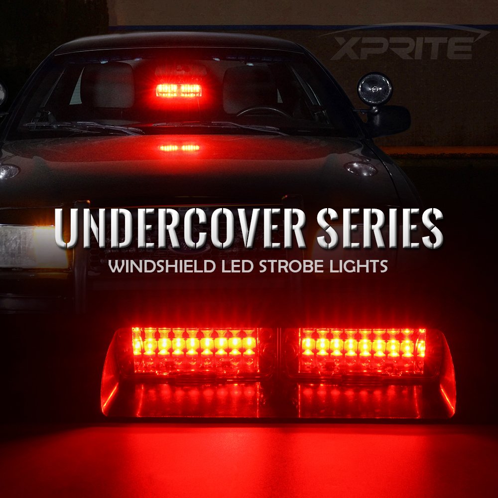 Xprite Red LED Strobe Lights for Vehicles, Model YL125-R-1, Interior Dash & Windshield Warning Light with Suction Cups