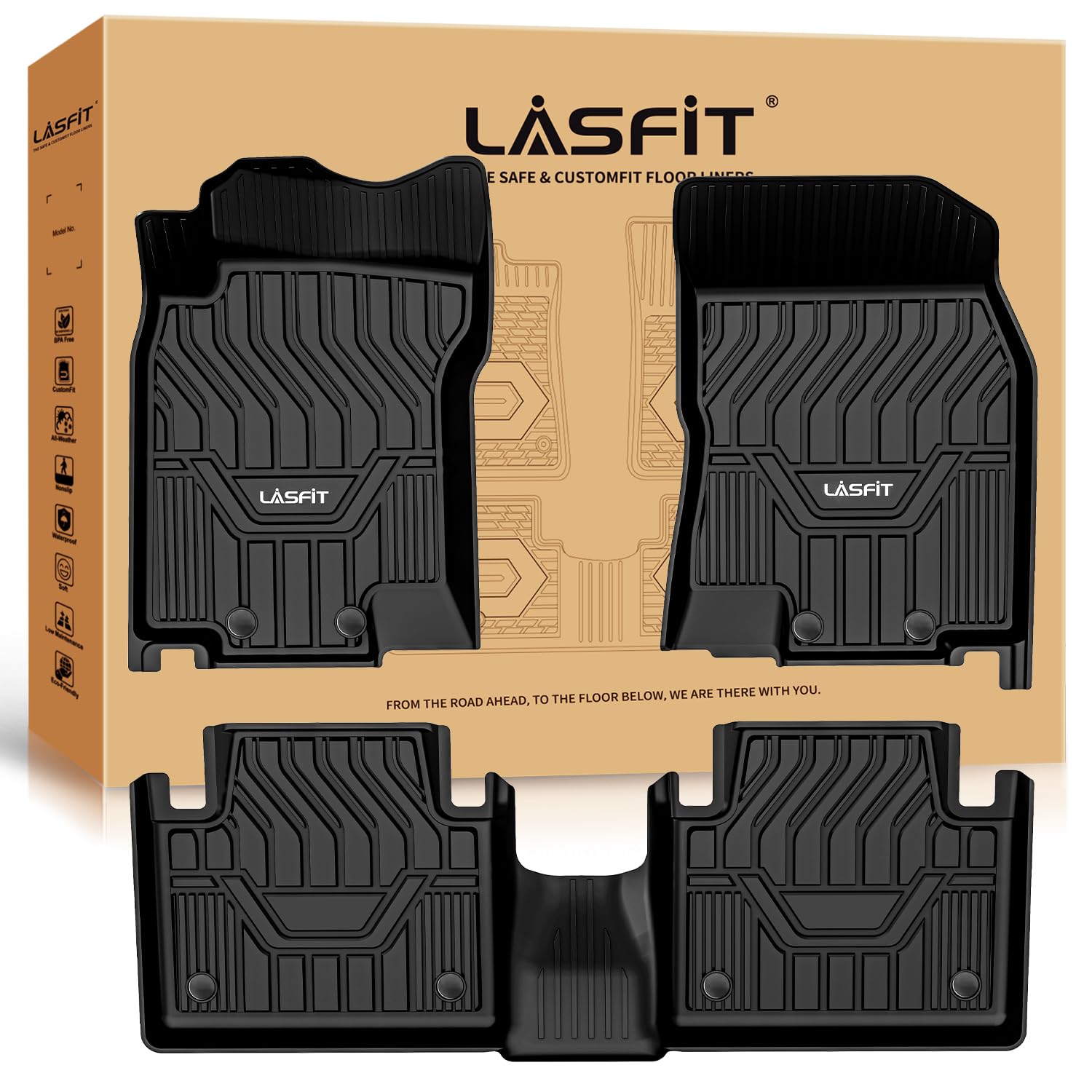 Lasfit Floor Mats For Nissan Rogue 2014-2020 (Not Fit Rogue Sport Or Select), All Weather Tpe Custom Fit Durable Floor Liners Fo