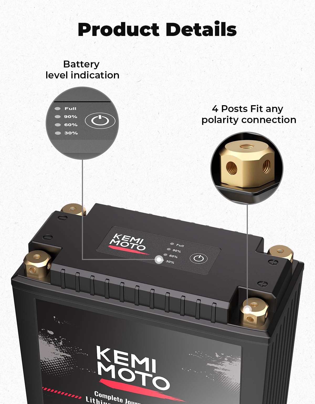KEMIMOTO Lithium Motorcycle Battery 12V 12Ah YTX20L-BS/YTX24HL-BS with EVA Spacers, Pre-Charged for ATV UTV Motorcycle