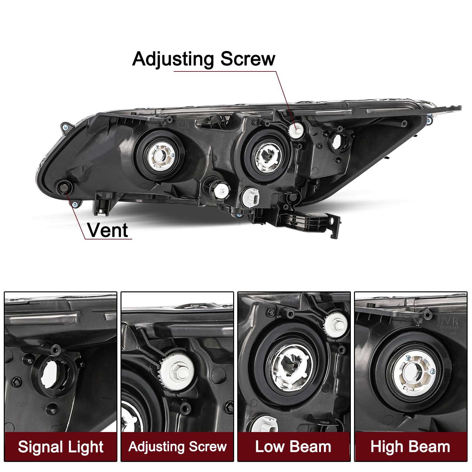 JSBOYAT Headlight Assembly w/LED DRL for 2013-2015 Honda Accord Sedan, Black Housing, Projector Model, Right & Left Side