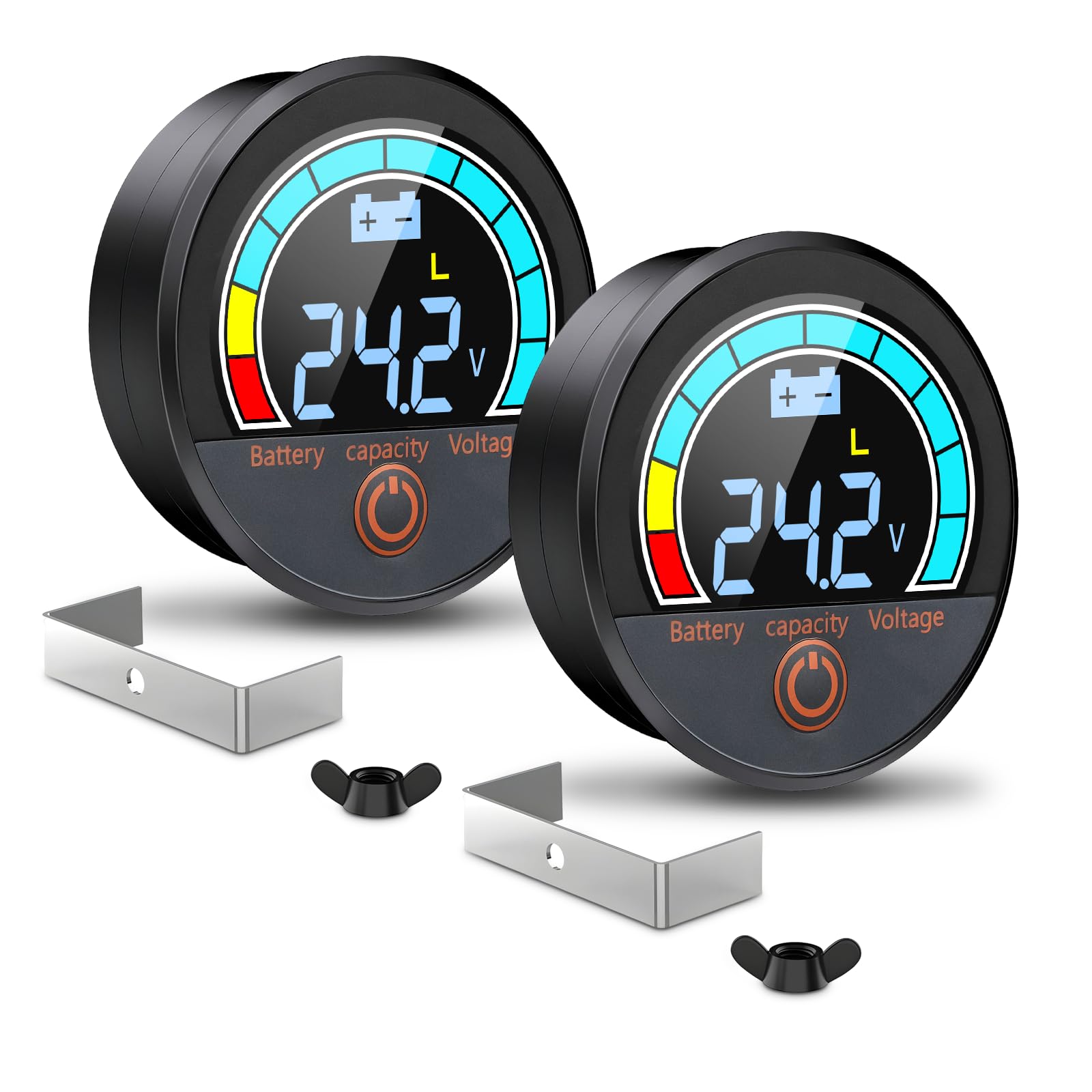 2PCS Battery Capacity Voltage Meter, 12V 24V 48V 60V 84V IP68 Waterproof LCD Battery Monitor Gauge Low-Voltage Alarm for Lithium