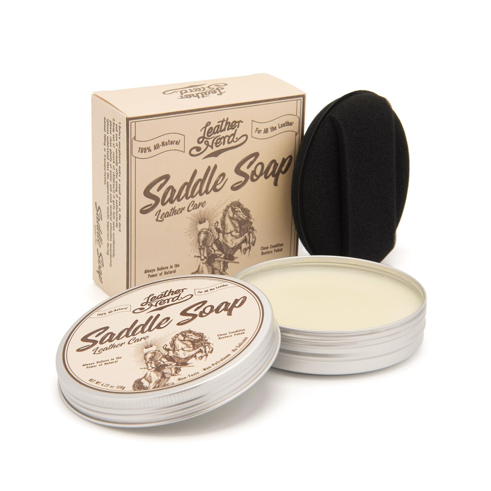 Saddle Soap for Leather, Leather Nerd Leather Cleaner Conditioner for Boots, 4.23 Oz with Sponge, All-Natural Protect Soften and