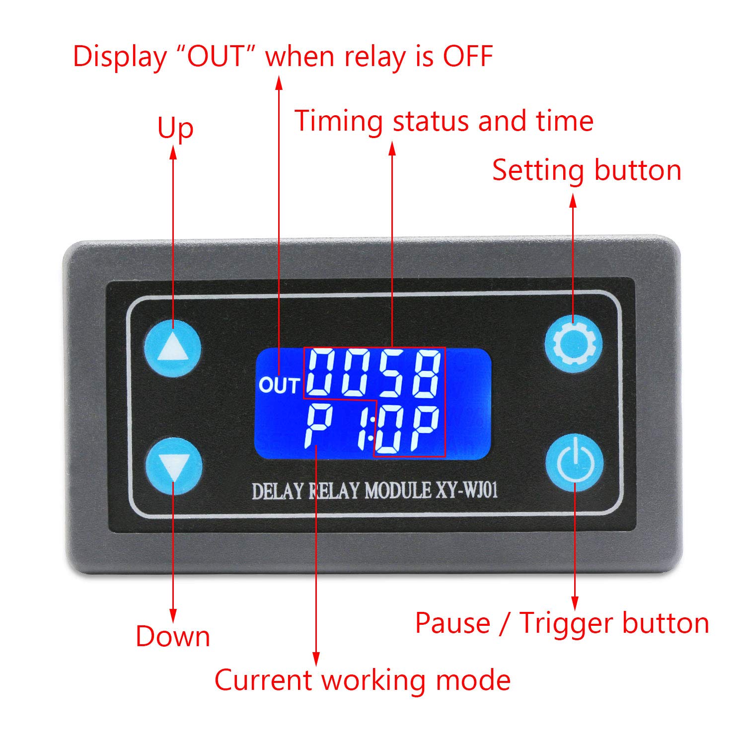 DROK Delay Relay Module, DC 6-30V Timer Relay 12V 24V 0.01s-9999min 50mA Digital Timer Cycle Delay Switch Module AC 220V Power O