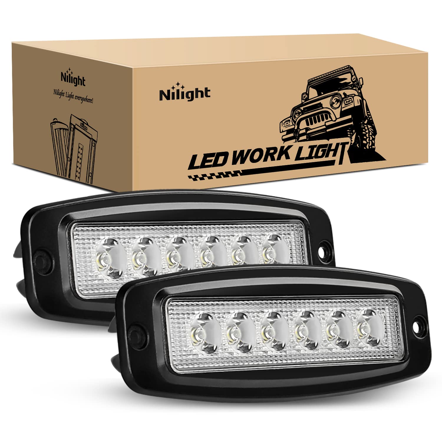 Nilight Led Pods Flush Mount 2Pcs 18W 7.3Inch Spot Offroad Fog Light Bar Waterproof Lighting For Tractor Boat Suv Atv Utv 4Wd Ca