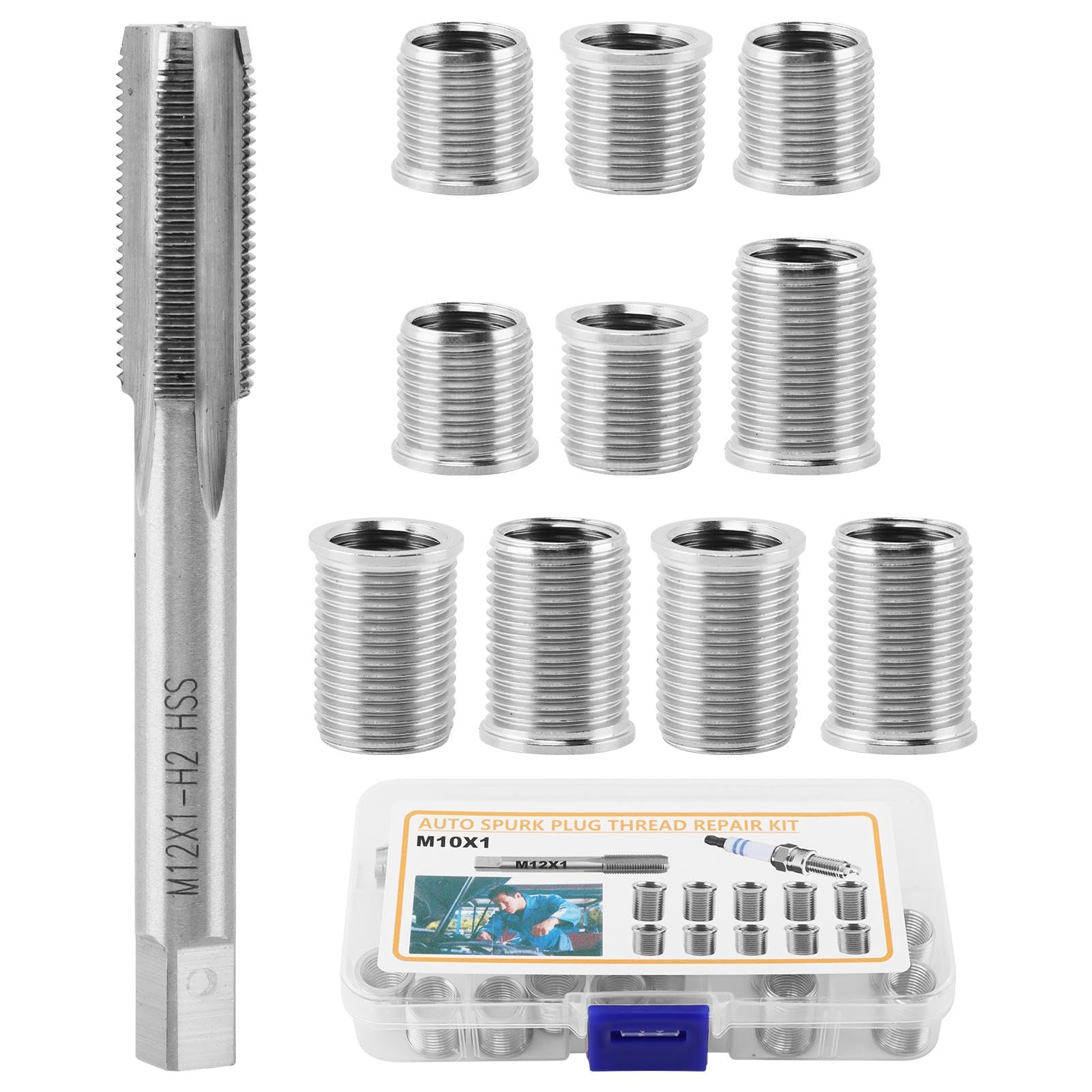 Frandilo Spark Plug Thread Repair kit, M10x1.0 Bolt M12x1.0 Tap Stainless Steel Repair kit for Automotive Engine Cylinder Head R