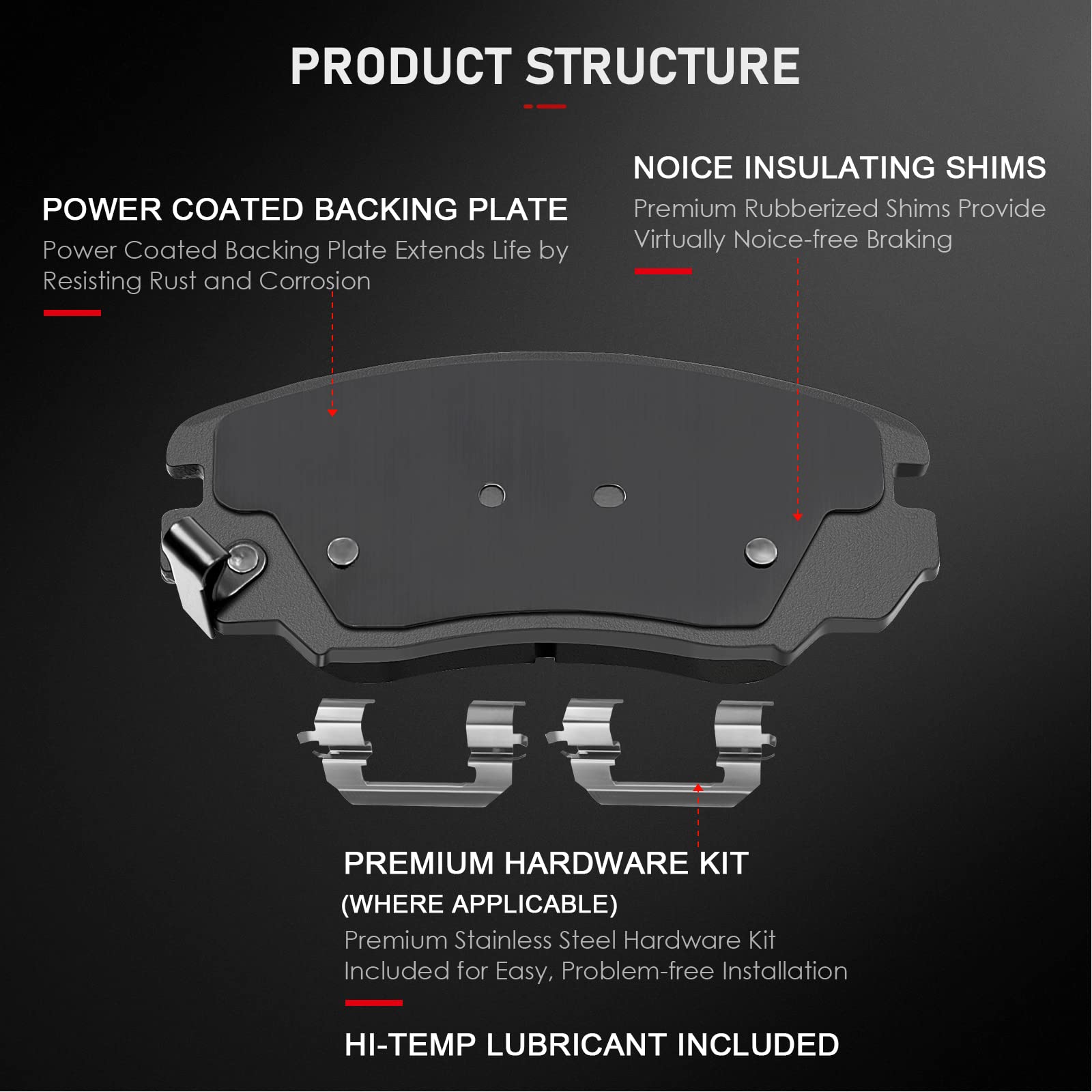Cciyu D1421 D1275 Front Rear Ceramic Brake Pads Kits 8Pcs Fit For 2010-2017 For Chevrolet Equinox,2010-2017 For Gmc Terrain