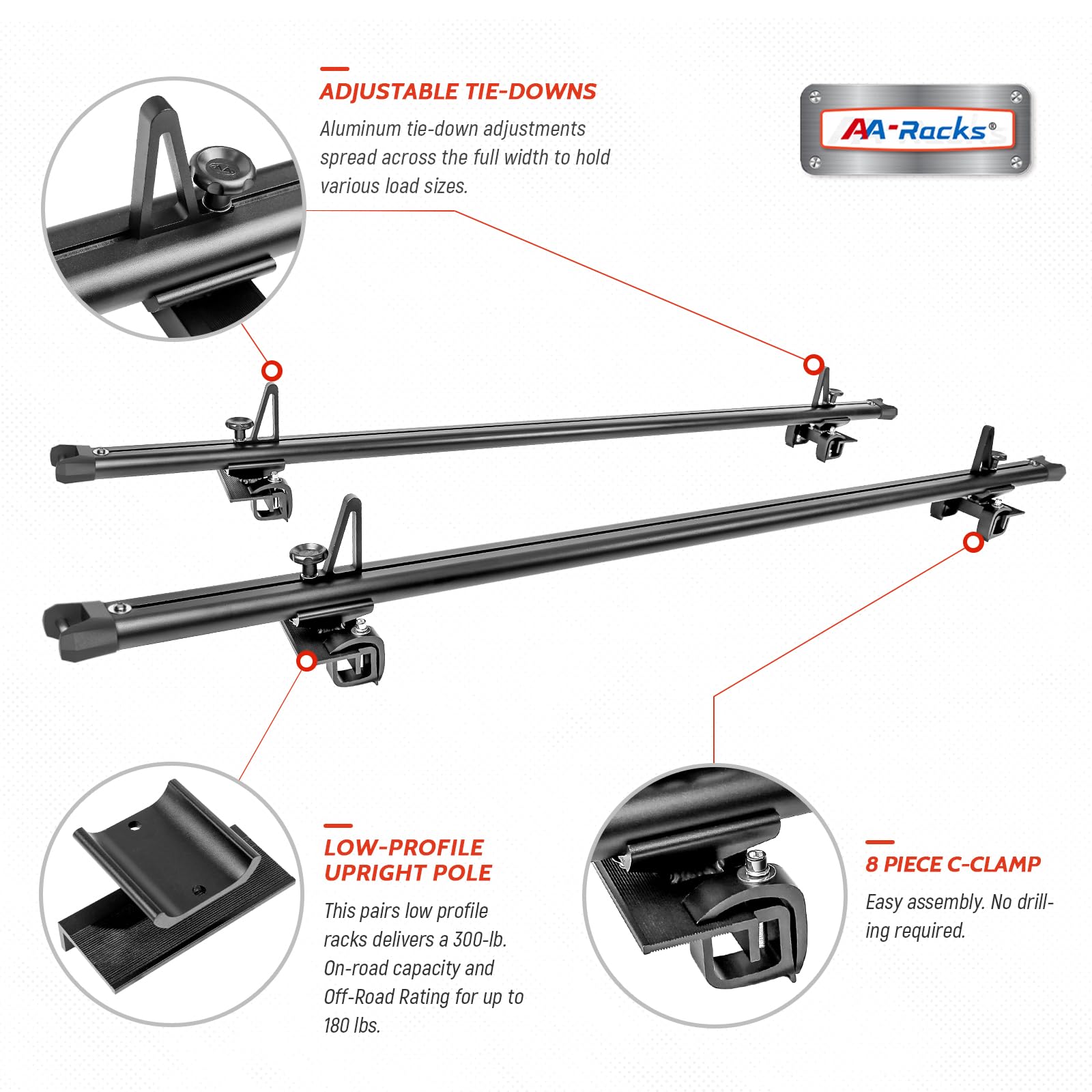 AA-Racks APX2503 Heavy Duty Aluminum Truck Bed Rack, 83" Full-Size, Black, 300lb Capacity for Trucks and Trailers