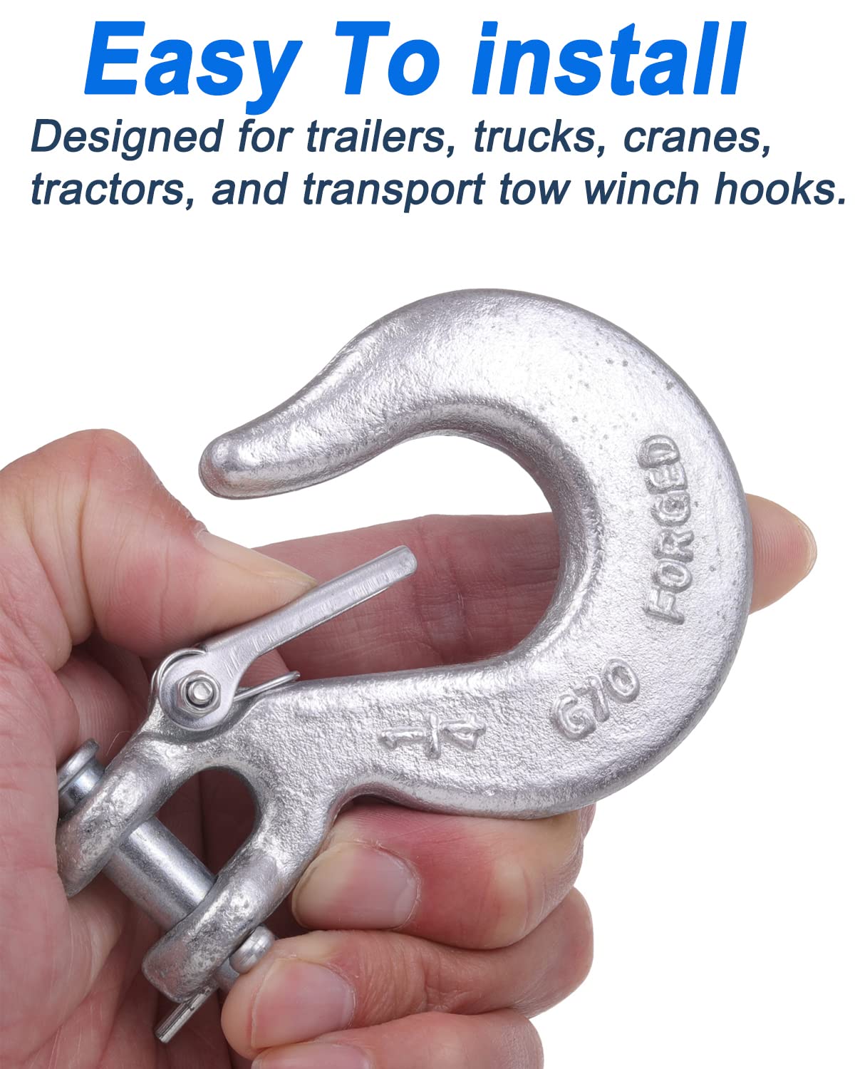 Wenhuali 1/4 Inch Safety Chain Hooks, Clevis Slip Hook With Safety Latch, Grade 70 Forged Steel 12,600 Lb For Trailer Truck Tran