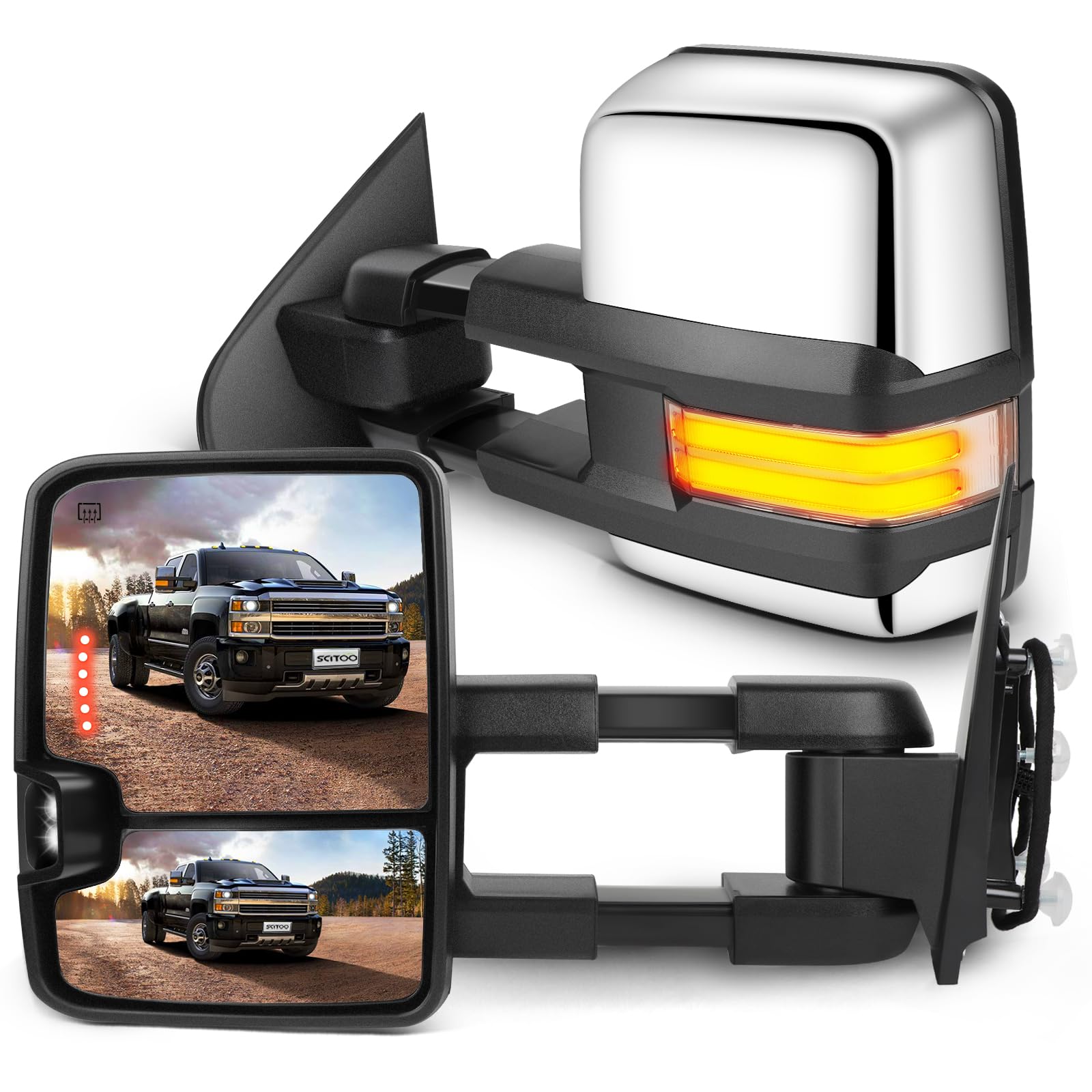 SCITOO Towing Mirrors Compatible with 2015-2019 For Chevy For GMC 2500/3500 HD 2014-2018 For Chevy For GMC 1500 A Pair Power Adj
