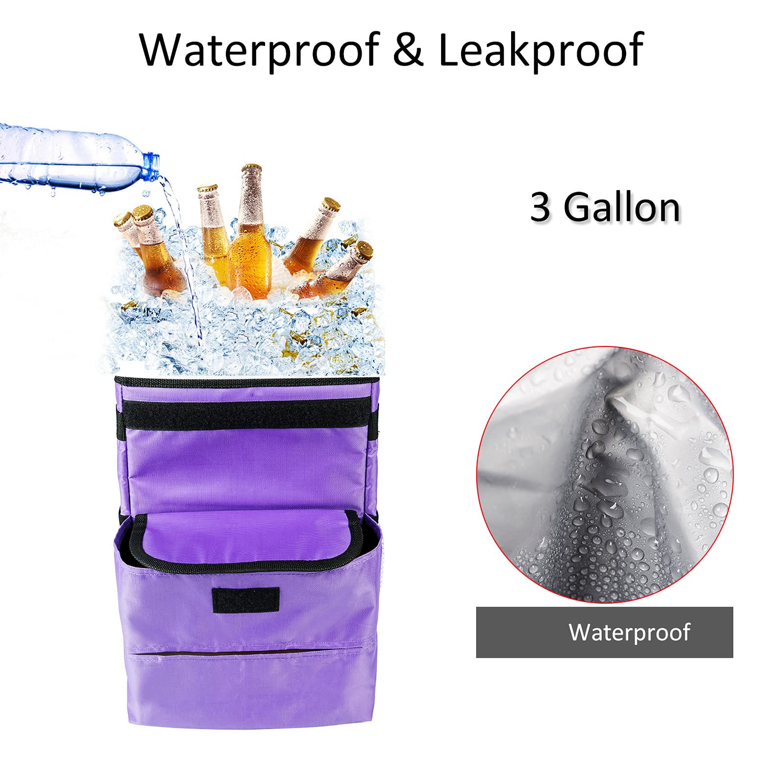 GPUSFAK Foldable Car Trash Can, 3 Gallons, Leakproof Nylon, Large, Purple, Model GPA002