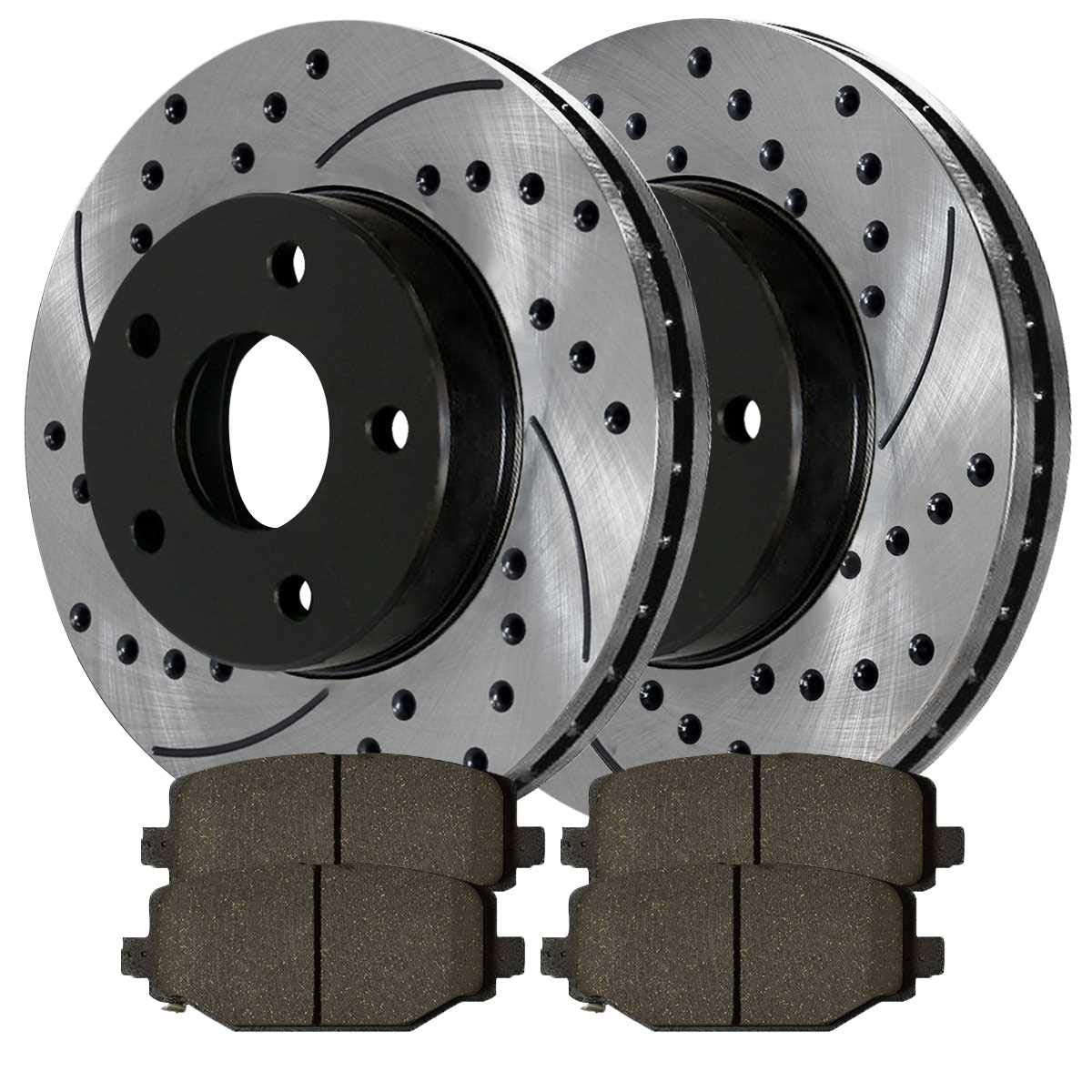 Autoshack Black Hat Drilled And Slotted Brake Rotors With Ceramic Pads Front Brake Rotor Replacement Kit For Dodge Grand Caravan Journey Vw Routan 2008-2011 Chrysler Town & Country Awd Fwd Brakepkg047