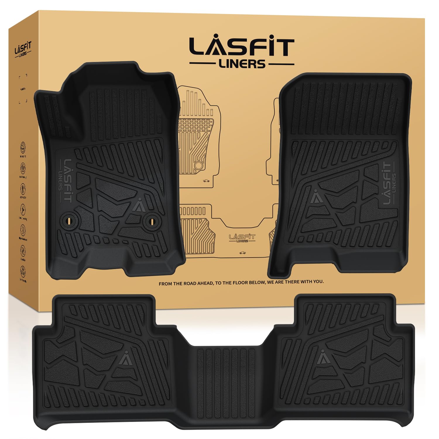 Lasfit Floor Mats For Chevrolet Chevy Colorado/Gmc Canyon Crew Cab 2023 2024 2025 (Fit Carpet Floor), All Weather Tpe Custom Fit