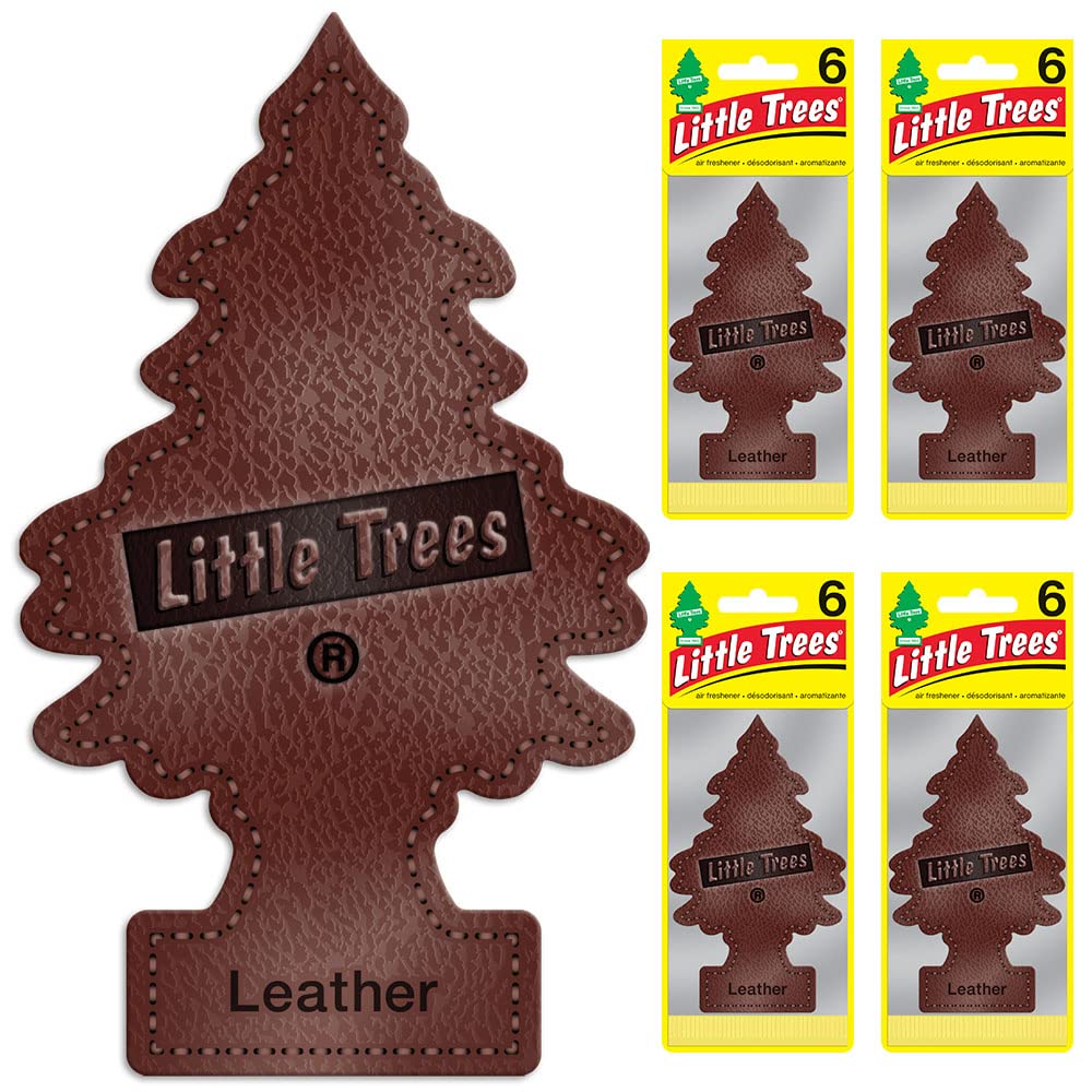 Little Trees Car Air Freshener I Hanging Tree Provides Long Lasting Scent For Auto Or Home I Leather, 24 Count, (4) 6-Packs