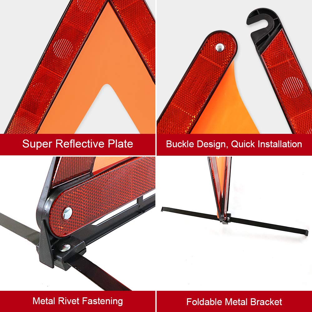 Funlove Foldable Warning Triangles Road Safety Triangle Kit, 3 Pack Of Reflective Triangle Sign With Storage Case, Dot Approved