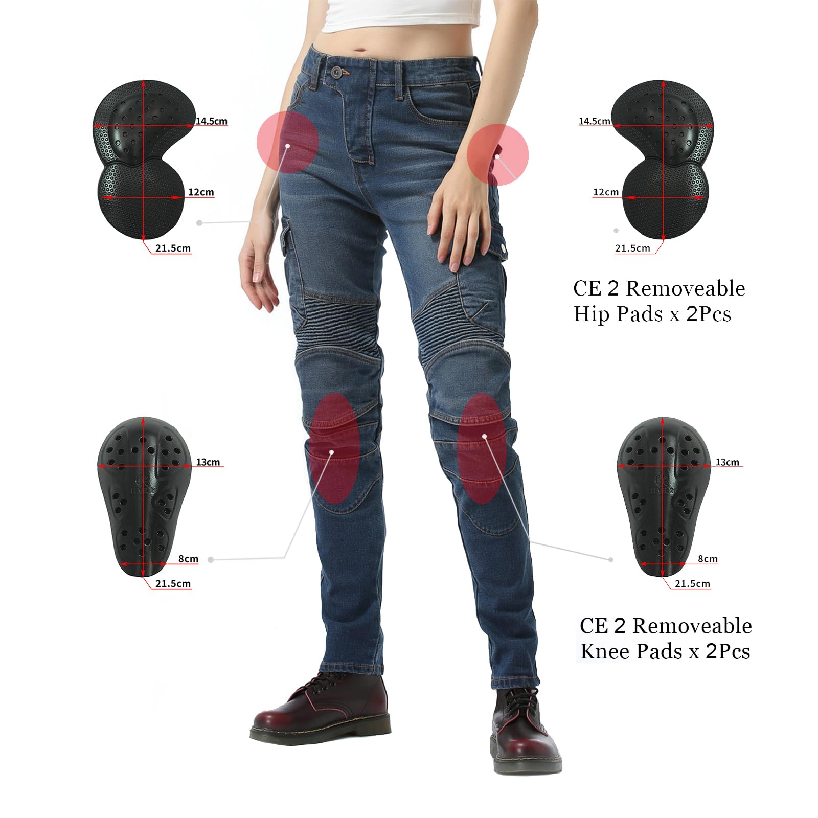 LOMENG Motorcycle Riding Pants Motorcycle Jeans Slim Fit with CE Knee Hip Removable Protectors Armor for Women Blue M 30